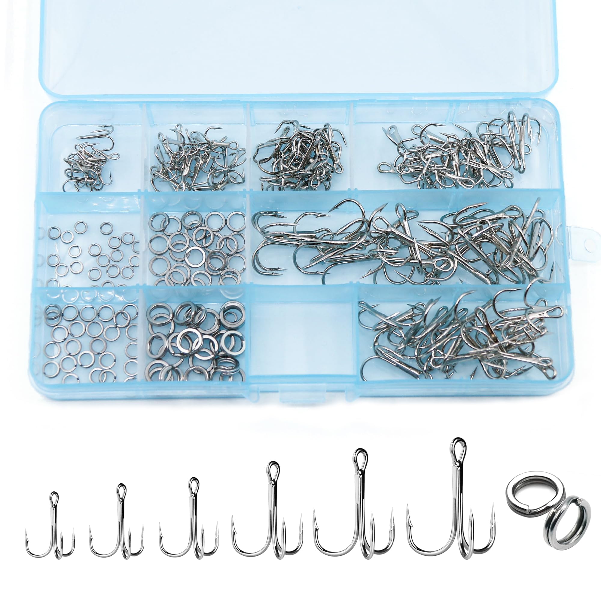 Kit de anzuelos agudos de pesca, acero de alto carbono, 50 unidades, anzuelos agudos mixtos, tamaño 2/4/6/8/10 | anzuelos afilados para pesca en agua salada y agua dulce | Ganchos de pesca duraderos