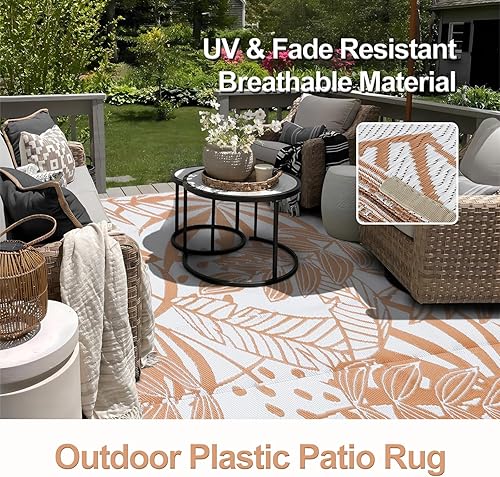 Miniatura 3 de Wonnitar Alfombra de paja de plástico para exteriores de 5 x 8 pulgadas, reversible, impermeable, para exteriores, para patio, grande, portátil,