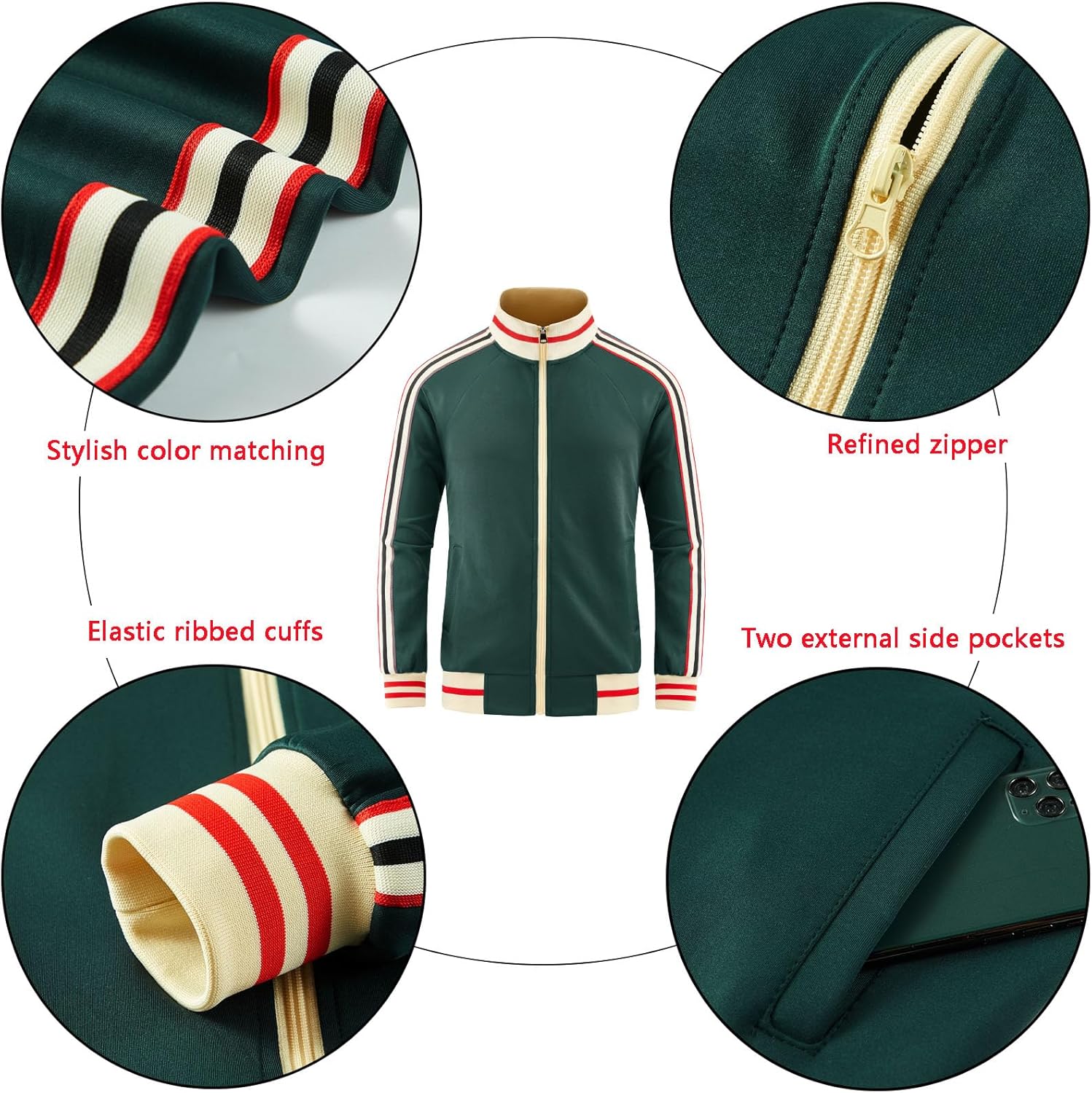 Men's Track Jackets Lightweight Long Sleeve Full Zip Streetwear Tops - Image 5