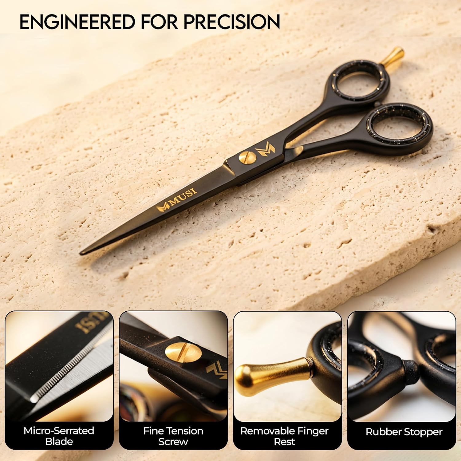 Barber Hair Cutting Scissors 6.5" – 420 Japanese Standard Stainless Steel Hair Scissors – Premium Shears for Professional Haircut – Black Sharp Shears with Hair and Beard Comb