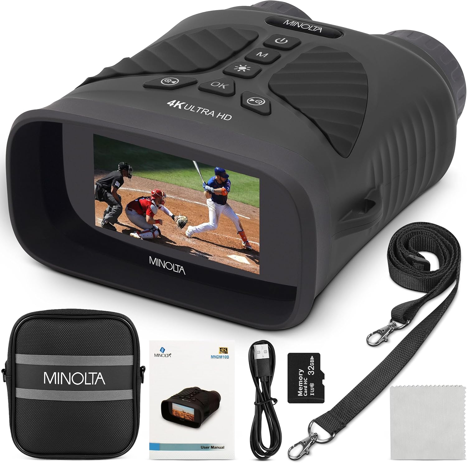 Minolta 10x25 Digital Night Vision Monocular w/Built-in 4K HD Video Camera (Black)