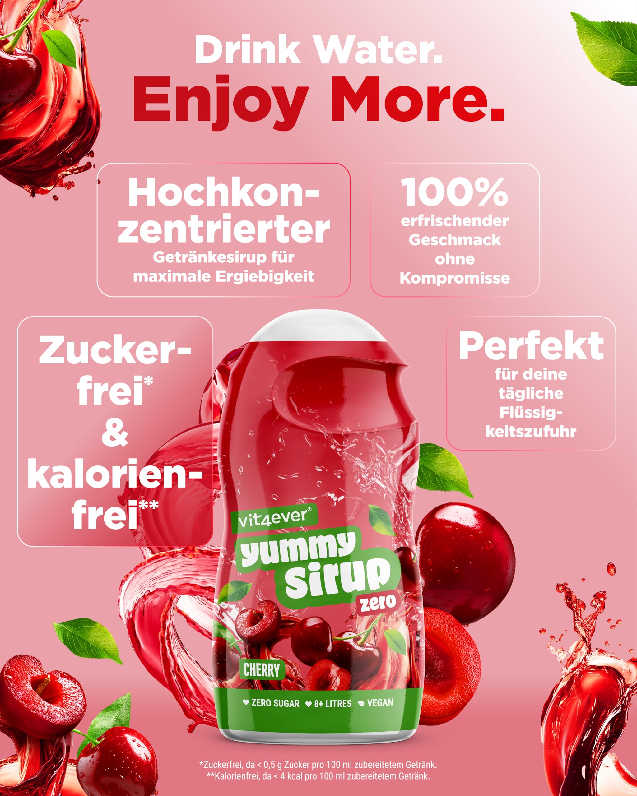 vit4ever Yummy Sirup Zero Mixed Set, 10 x 65ml, zuckerfrei und praktisch ohne Kalorien, mit nur 1kcal je 100ml Wasser-Sirup-Mischung, hochkonzentriert, für 8 l Fertiggetränk, vegan | 1 kcal je 100 ml, hochkonzentriert, für 8 l Fertiggetränk, vegan