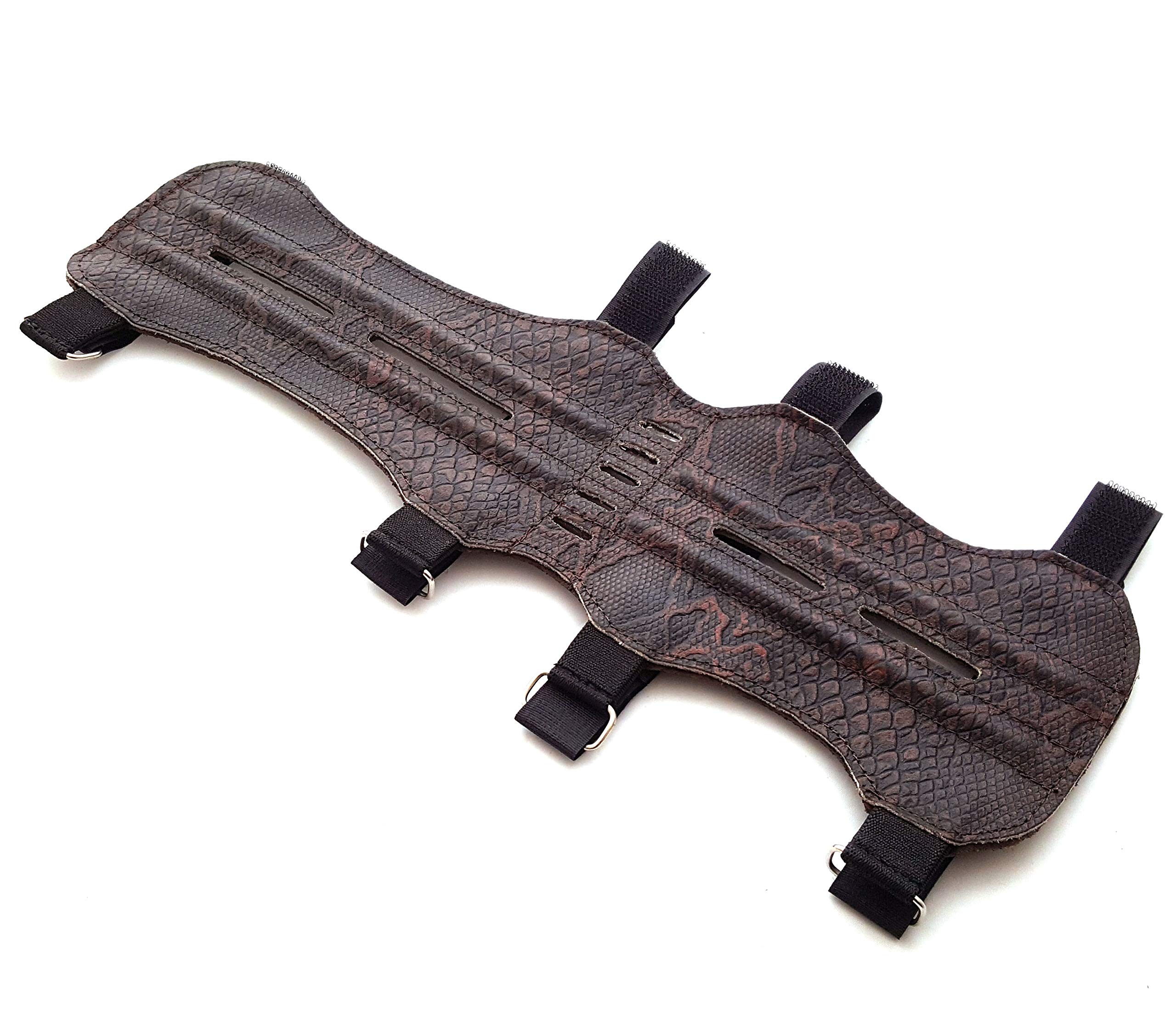Quality Traditional Archery Leather Arm Guard, Shooting Arm Guard. Engraved Crocodile Pattern.