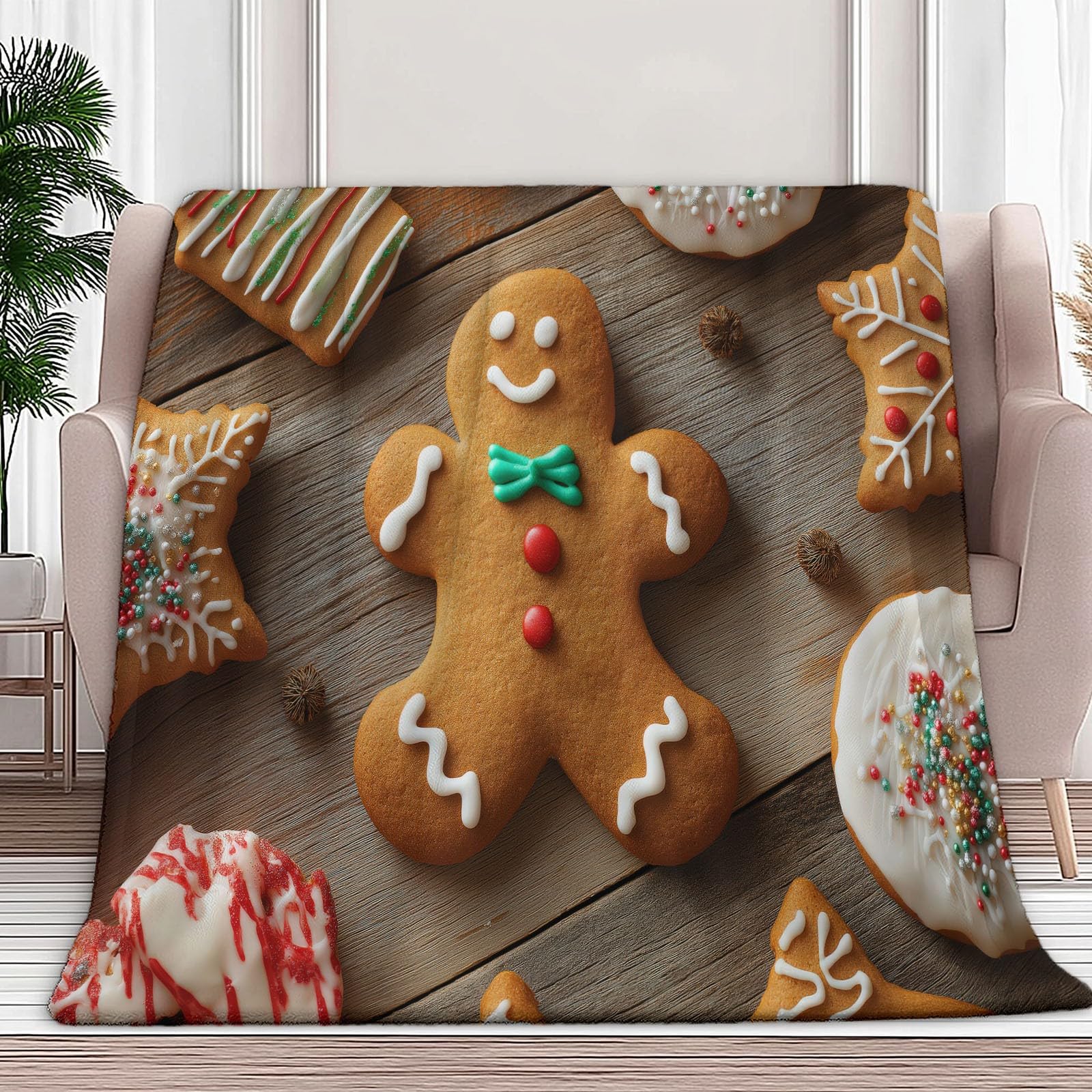 Plaid couverture biscuits de Noël polaire pour vos soirées d'hiver cocooning sur le canapé