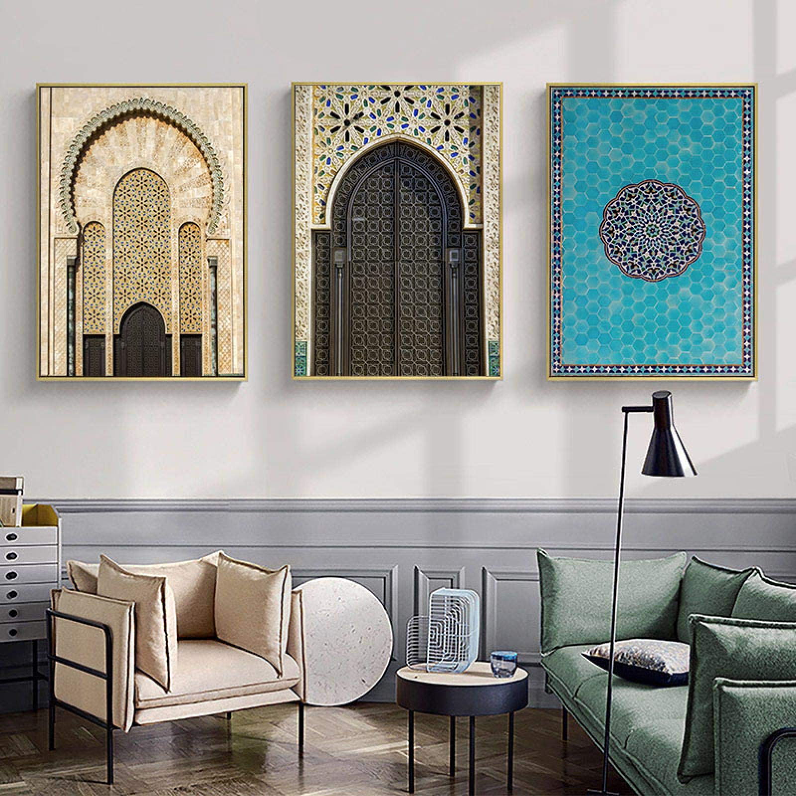 Islamic Canvas Print Architecture Gate Poster Quotes Alhambra Hassan Mosque Wall Art Poster For Modern Home Decoration 19.7”x29.5”(50x75cm)3pcs Frameless