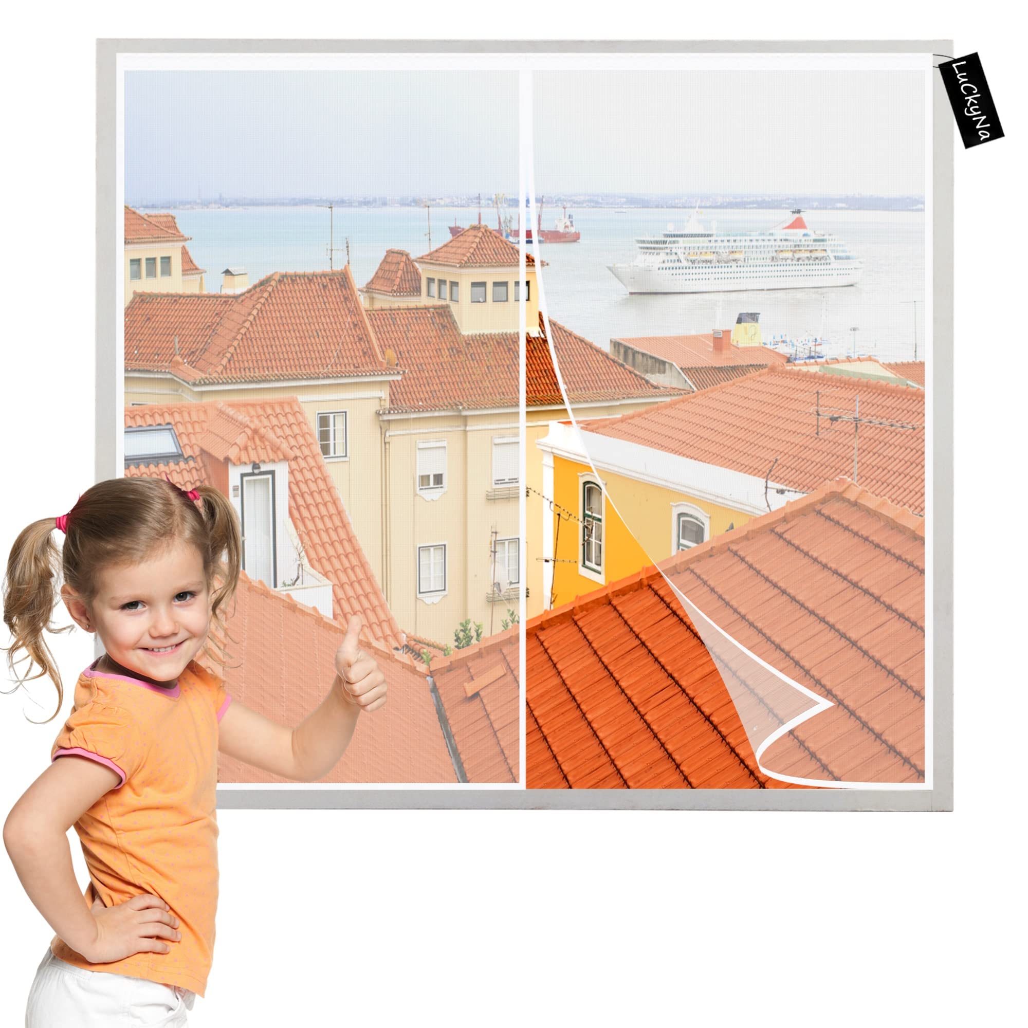 Fliegengitter Magnet Fenster 195x215cm Weiß Insektenschutzgitter Terrassentür Magnet Fliegenvorhang Kinderleichte Klebemontage ohne Bohren