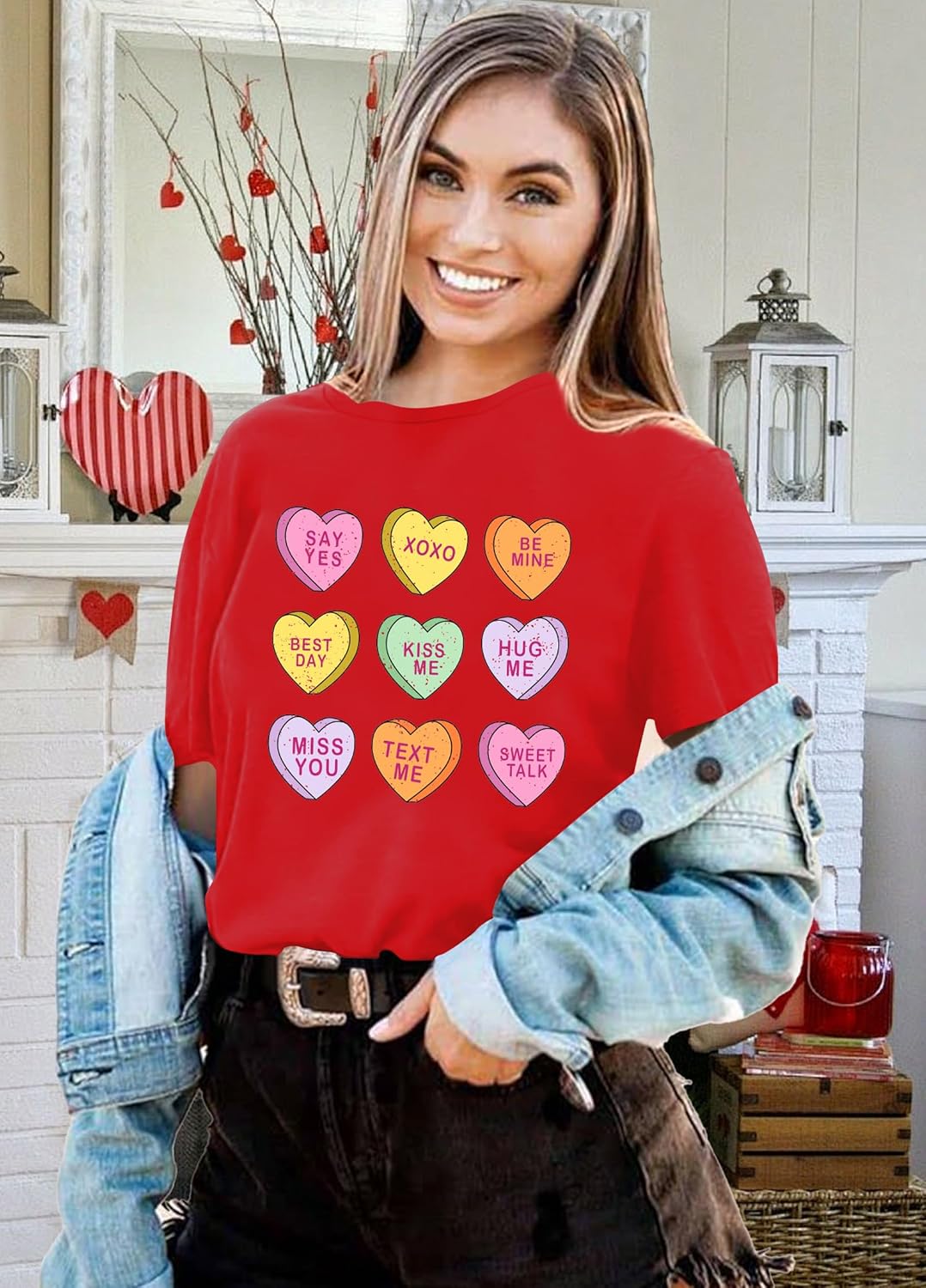 NEWWEN Valentines Shirts for Women Cute Candy Heart Tshirt Graphic Valentine Gift Tee Casual Hearts Tops - Image 4