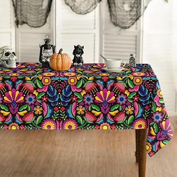Horaldaily Mexico Tablecloth 60x84 Inch Rectangular, Halloween Cinco Dia De Los Muertos Seasonal Table Cover for Party Picnic Dinner Decor