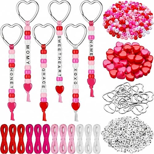 Landical 564 Pcs Mother's Day Keychain Craft DIY Heart Bead