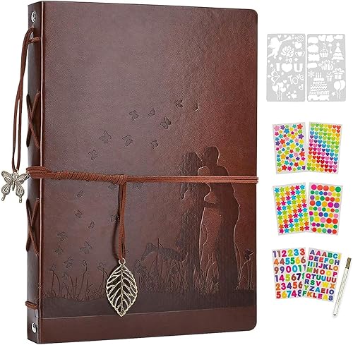 AIOR Álbum de recortes de cuero autoadhesivo, 60 páginas en blanco, álbum de recortes de boda, álbum de fotos de memoria para parejas, aniversario,