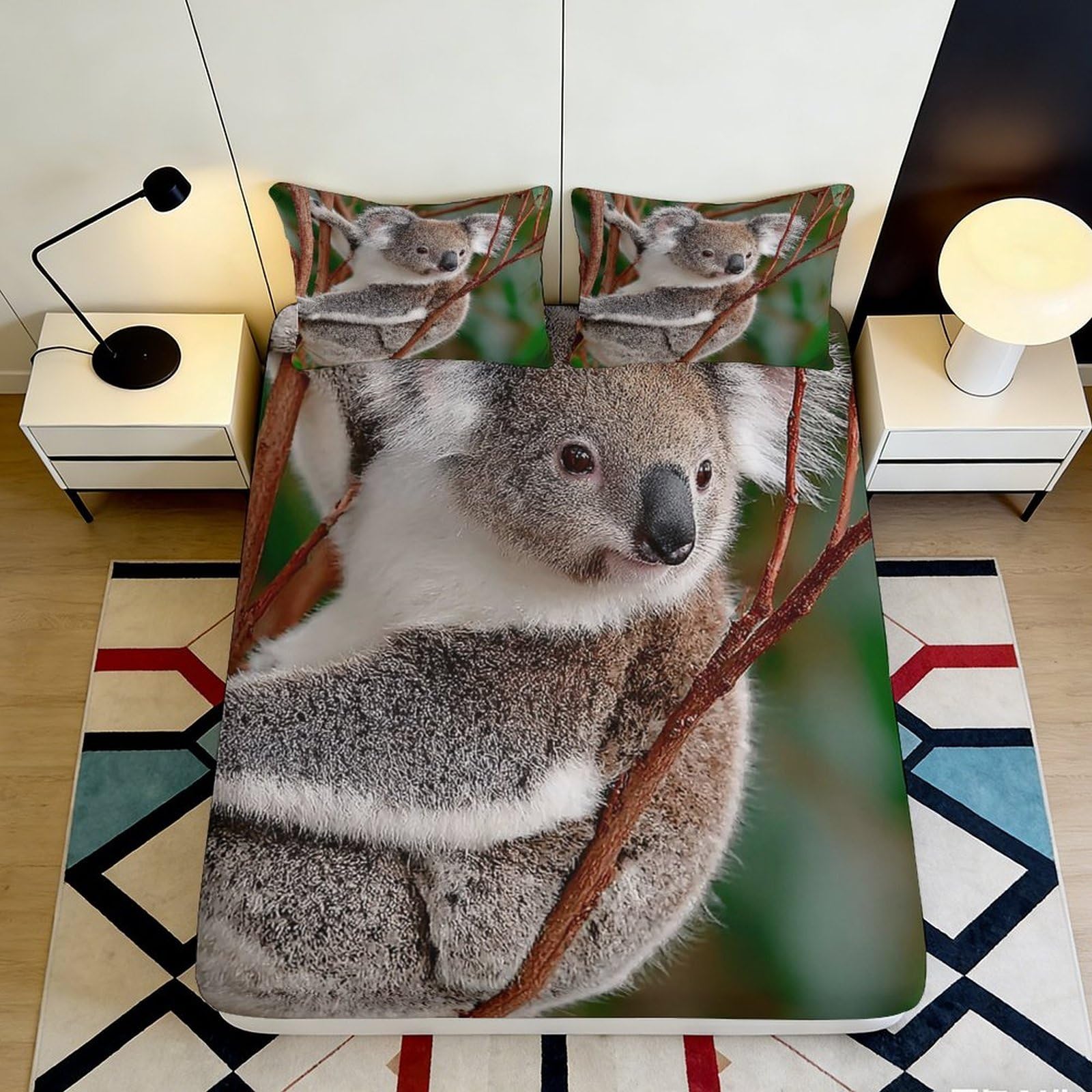 Jqzkxnhpbr Style-9 3D Printed Koala Animal Fitted Sheet Microfiber Soft Breathable Tree Branch Bed Cover For Bedroom Decor Protection 90X200x25cm