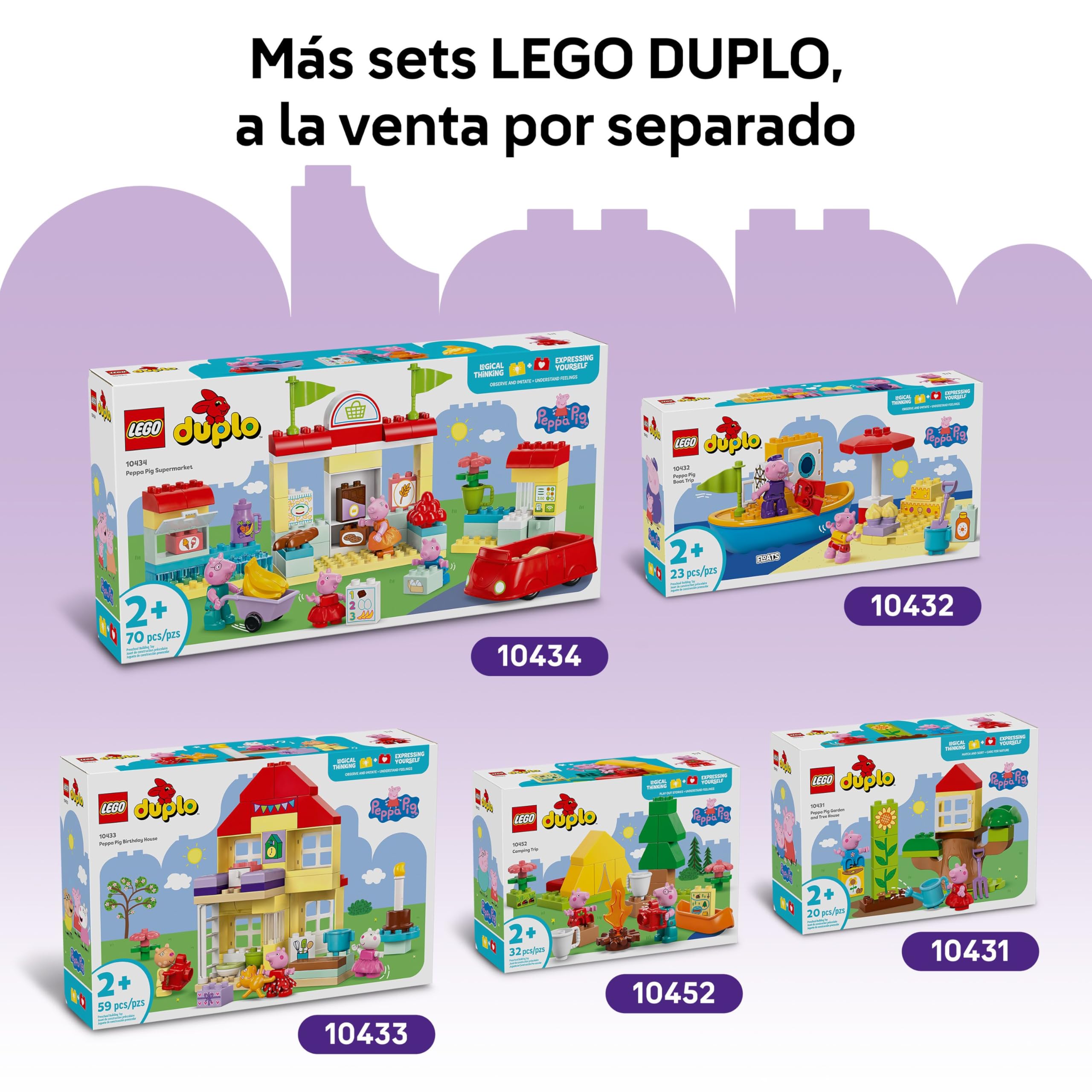 LEGO Duplo Peppa Pig Feria - Juegos para la Motricidad Fina para Niñas y Niños de 2+ Años - Parque de Atracciones con Noria y Tobogán de Juguete y 3 Figuras Inc. Danny Dog y Candy Cat 10453