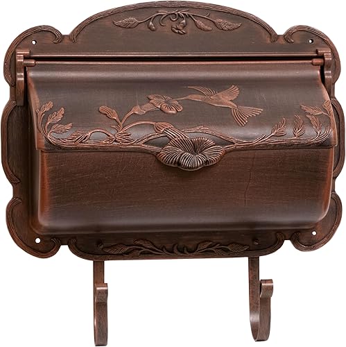 Buzón de montaje en pared, colibrí, aluminio fundido, a prueba de óxido, paquete de buzón (cobre antiguo)