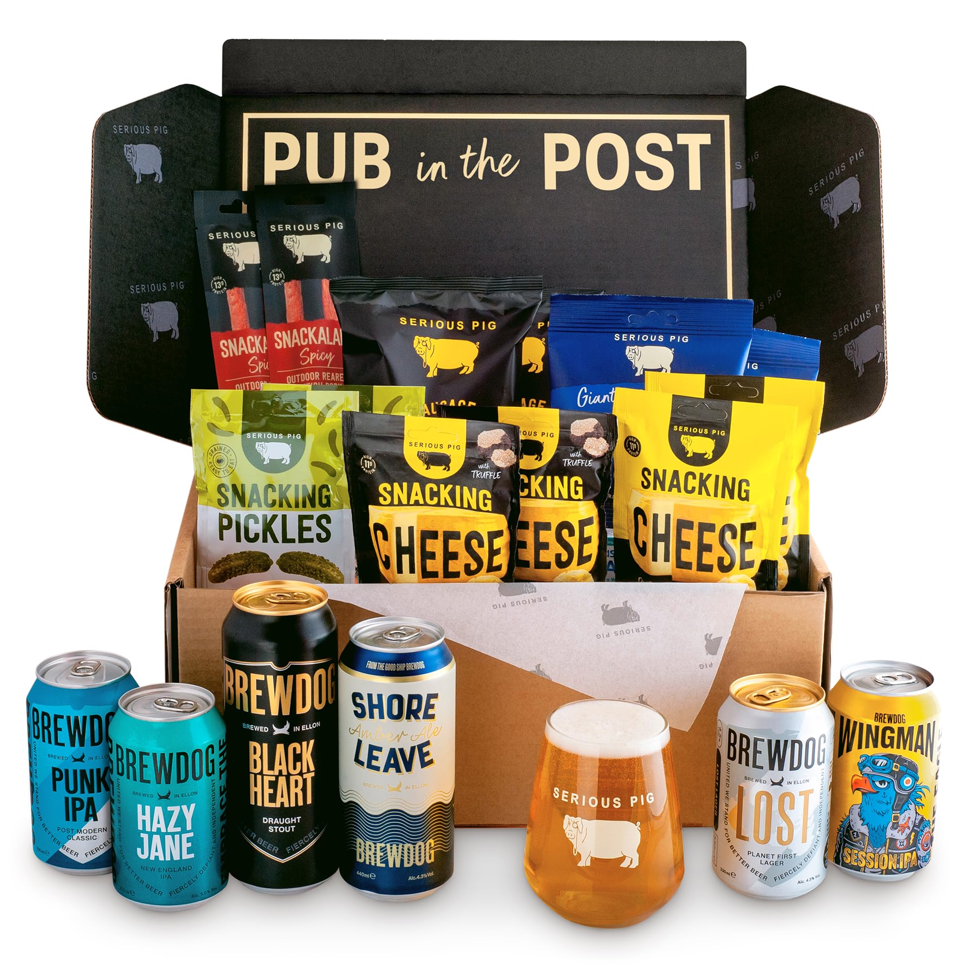 Brewdog 'Big Night In' Craft Beer and Snacks Gift Hamper with Glassware and Tasting Notes (19 Pack)