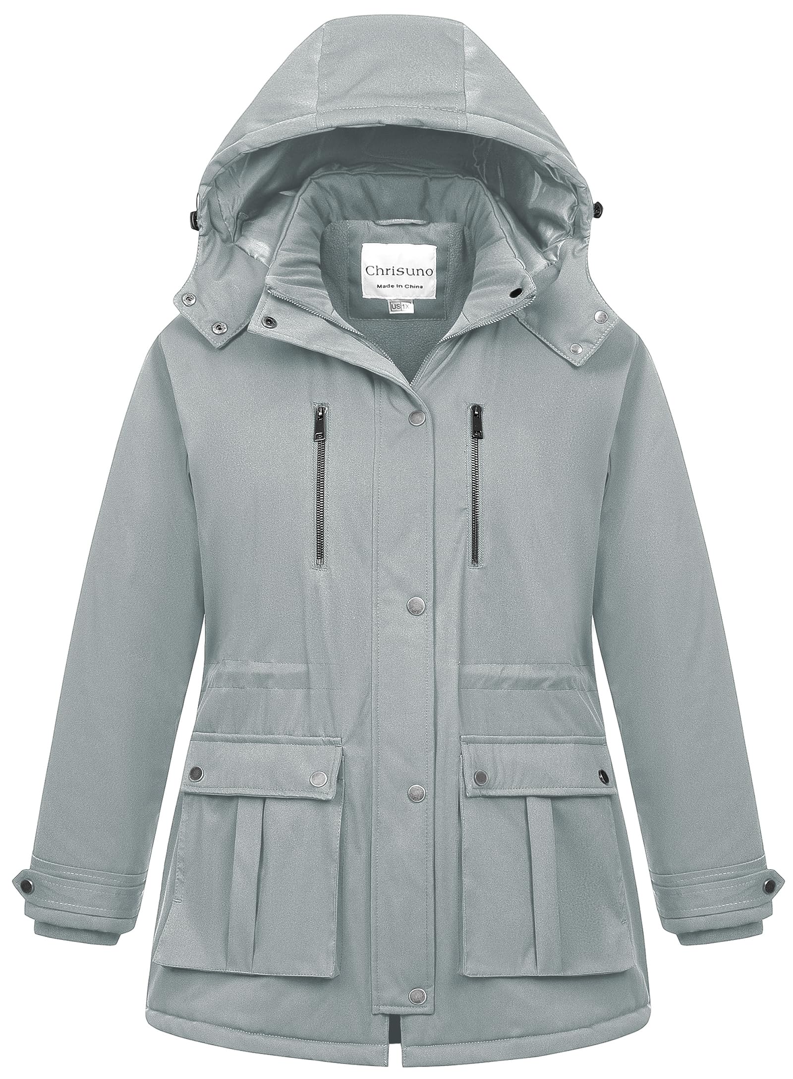 Chrisuno Women's Plus Size Winter Coat Insulated Military Parka Jacket Waterproof Fleece Lined Thickened Detachable Hood