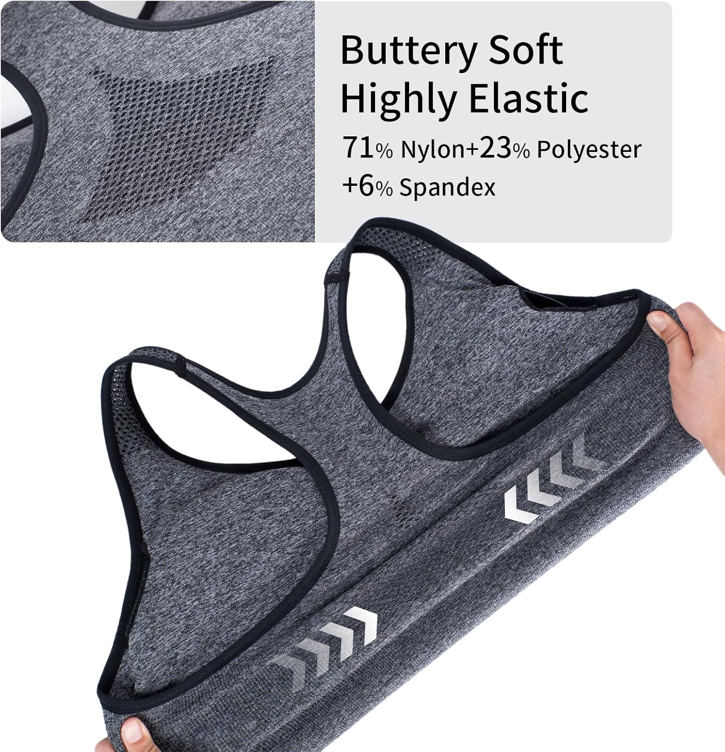 Under Control Plus Size Sport Bras for Women Large Bust Seamless Racerback Padded Yoga Workout Bras Black White Pack 1X-2X-3X