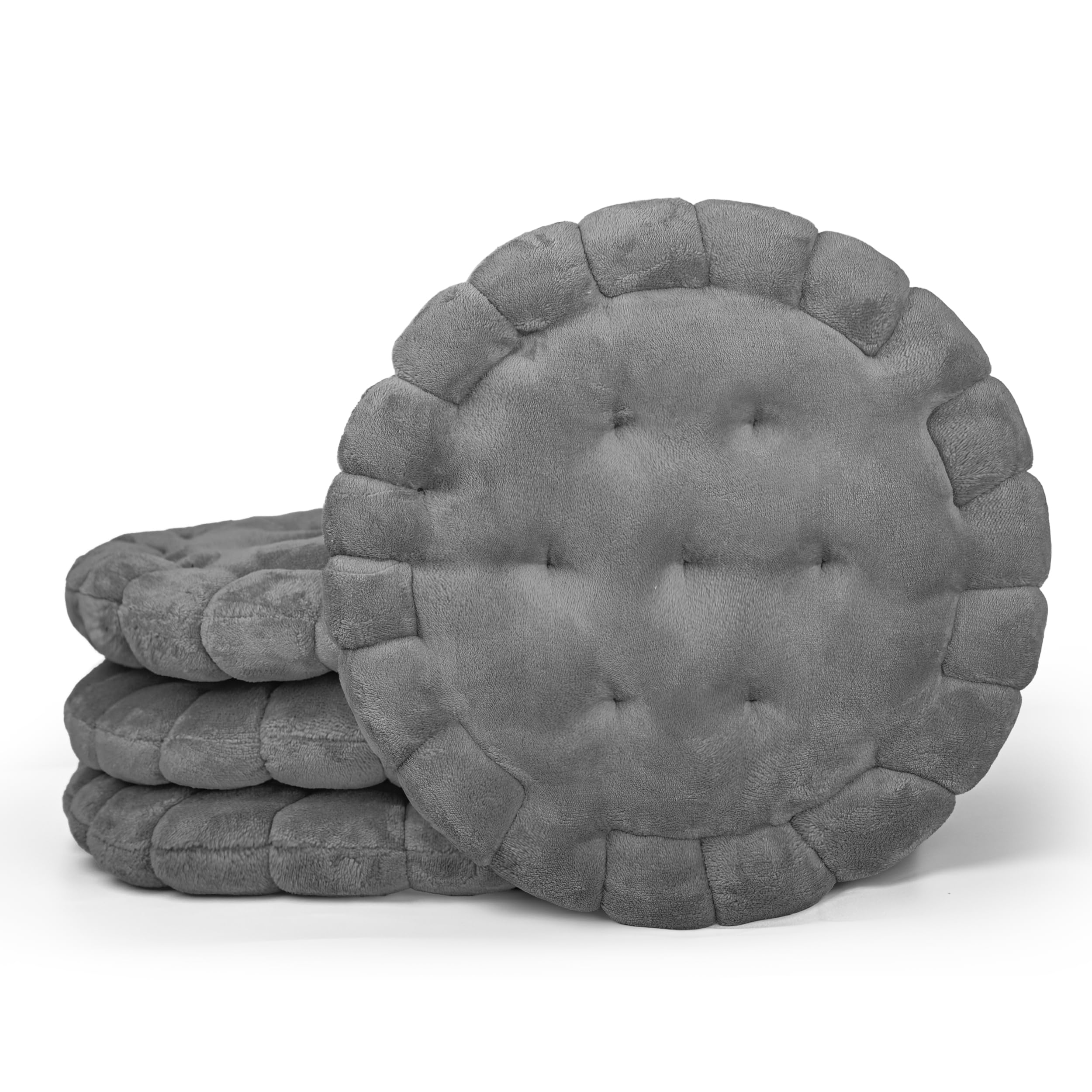 BESCH Cojines para Silla Redondos Forma de Galleta 40cmØ - Cojín de Asiento Suave y Cómoda, Ideal para Decoración de Hogar y Terraza (Redondo Gris, Pack 4)