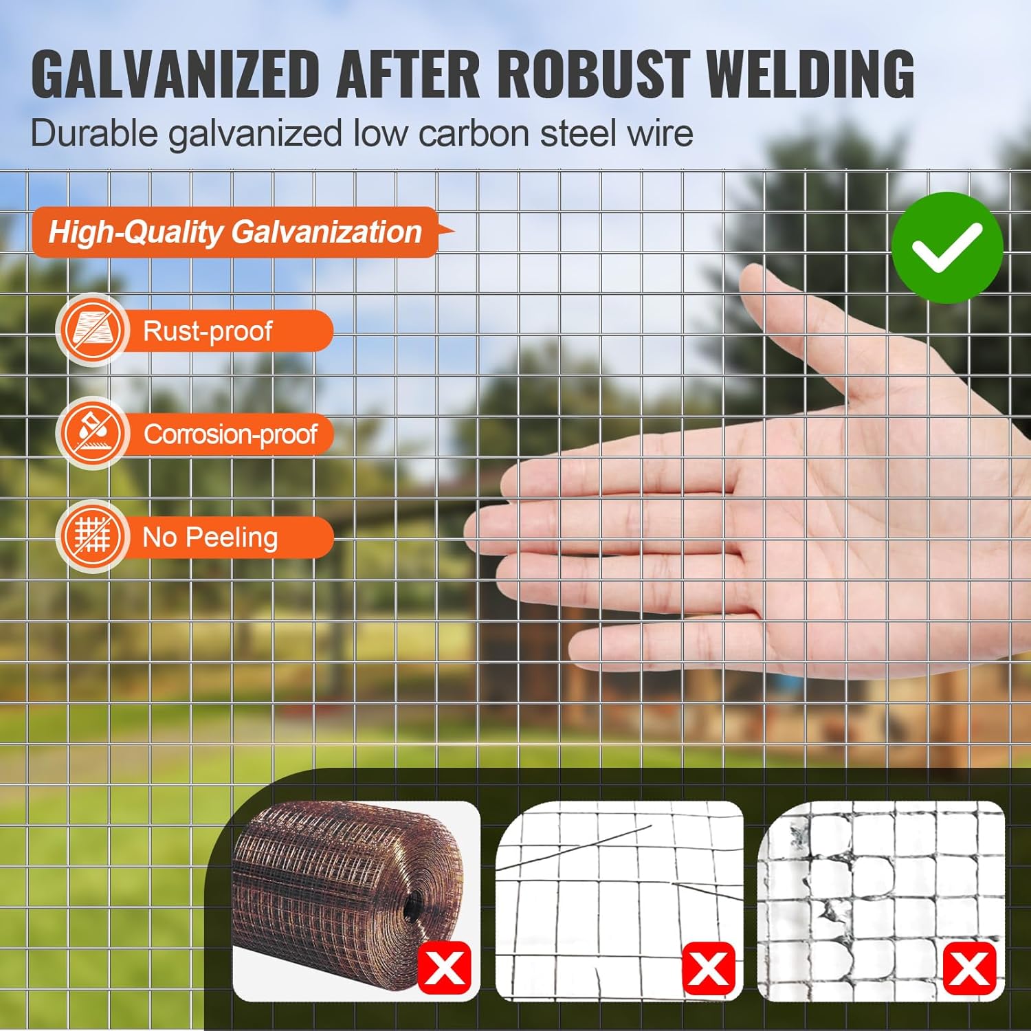 VEVOR Hardware Cloth, 1/2 inch 24in x 100 ft 19 Gauge, Hot Dipped Galvanized Wire Mesh Roll, Chicken Wire Fencing, Wire Mesh for Rabbit Cages, Garden, Small Rodents