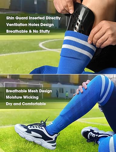 Miniatura 8 de Espinilleras de fútbol para jóvenes, calcetines de fútbol para pantorrillas, calcetines largos deportivos hasta la rodilla, para edades de 3 a 20