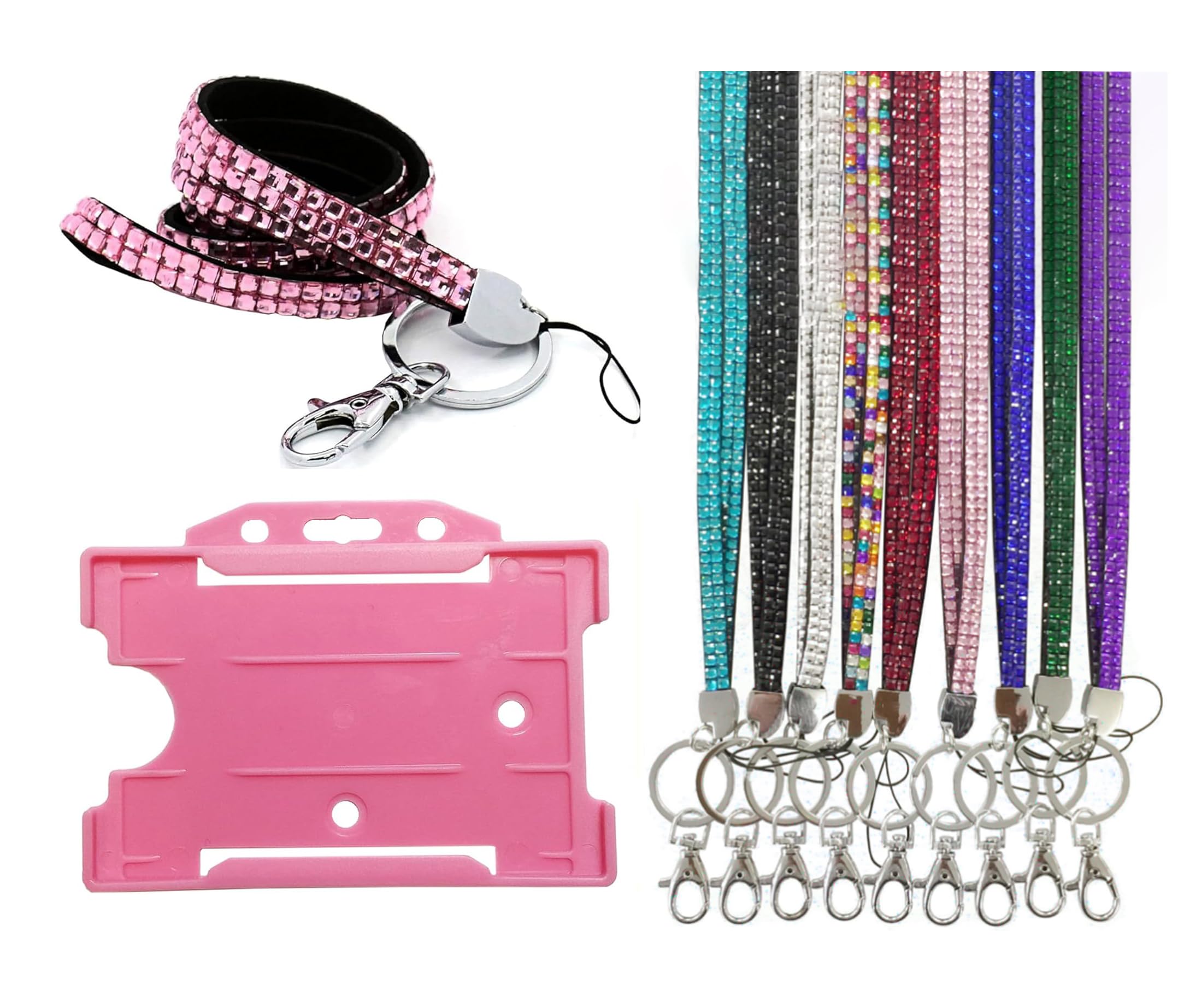 PCL Media ltd Pink Bling Diamante Rhinestone Sparkly Lanyards with Pink ID Card Holder Bling Lanyards, Diamante Lanyard, Sparkly Lanyard