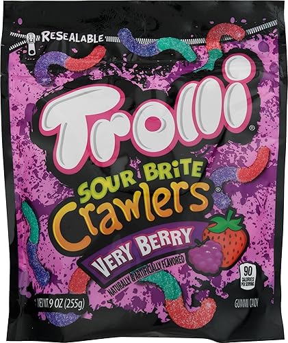 Trolli Minis Sour Brite Crawler Very Berry Gummi Candy, 9 onzas  6 por caja.