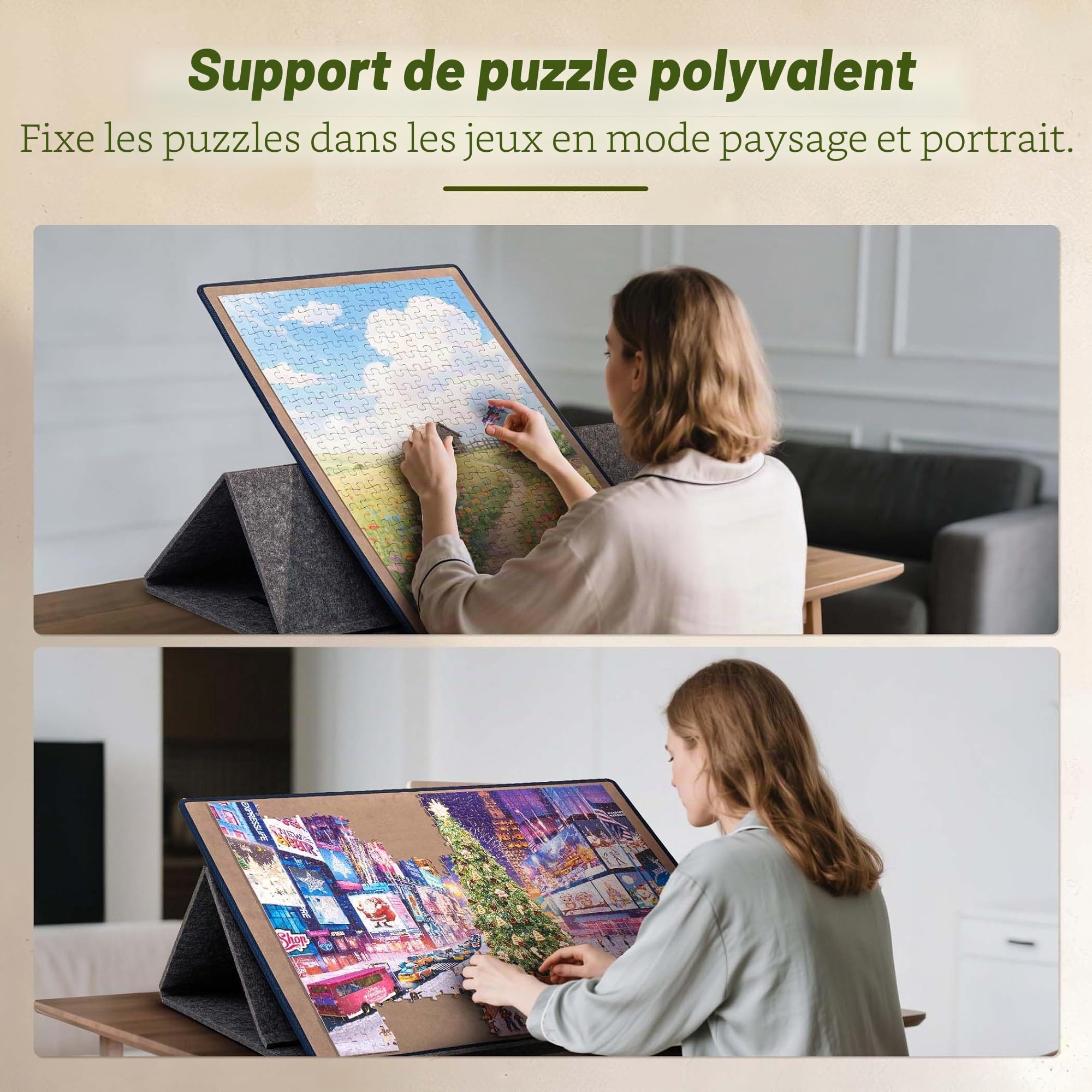 Tektalk Planche de Puzzle avec Support et Housse 2 en 1, Support réglable Multi-Angles et 6 Plateaux de tri des Couleurs, Tapis Portable léger pour économiser du Rangement, jusqu'à 1 000 pièces, Gris