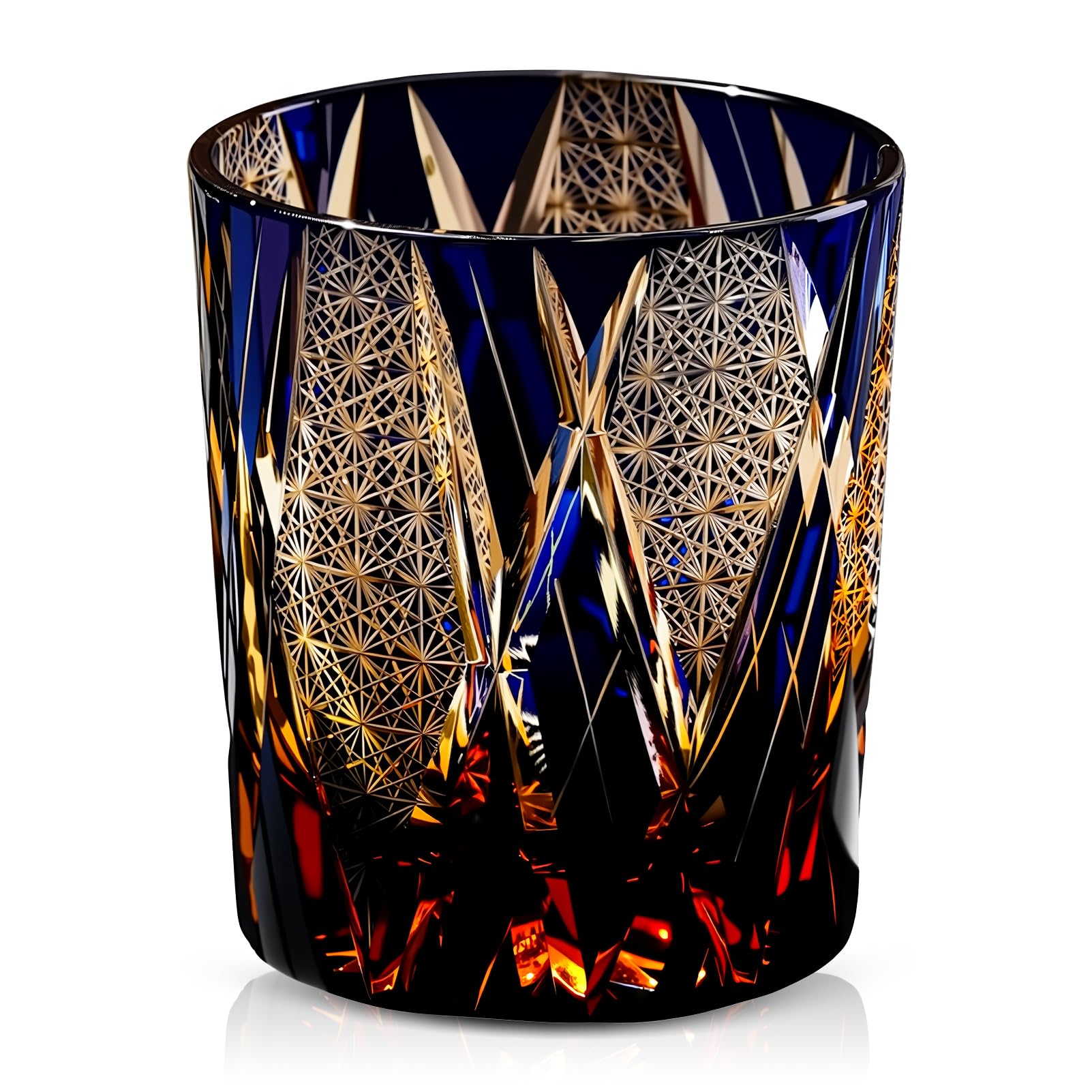 Coffret Cadeau Homme Verre à Whisky en Cristal Fait Main Kiriko - Tumbler Bleu Dégustation pour Whisky Japonais - Idée Cadeau Anniversaire Fête des Pères (250ml)