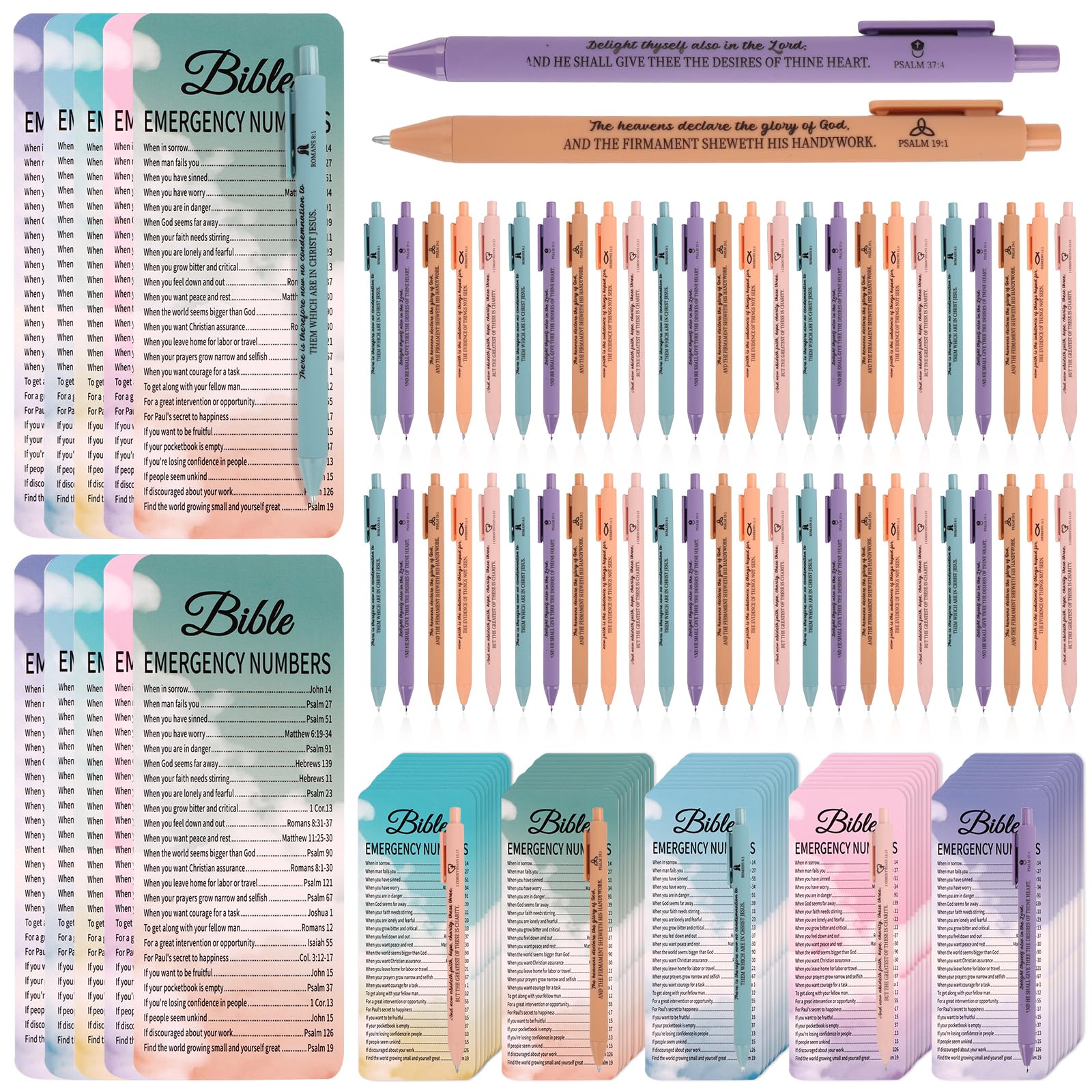 50 Sets Christian Gift Bulk Bible Verse Prayer Bookmarks Bible Verse Pens Emergency Numbers Bookmarks Religious Gift Inspirational Scripture Gifts Bible Verses Bookmark for Christian Party Favors