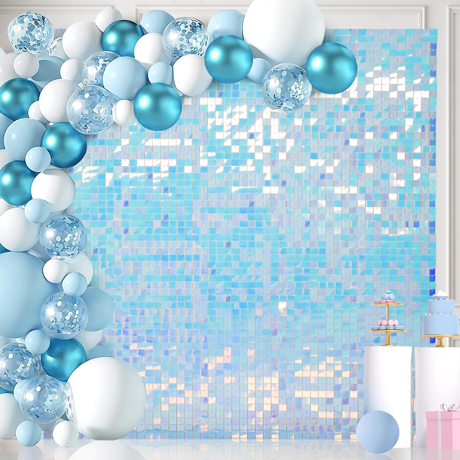 Rainbow Shimmer Wall Backdrop: Mermaid Shimmer Backdrop Panels 36 PCS for Wedding Party Birthday Engagement Parties Anniversary Decoration (6FTx6FT)