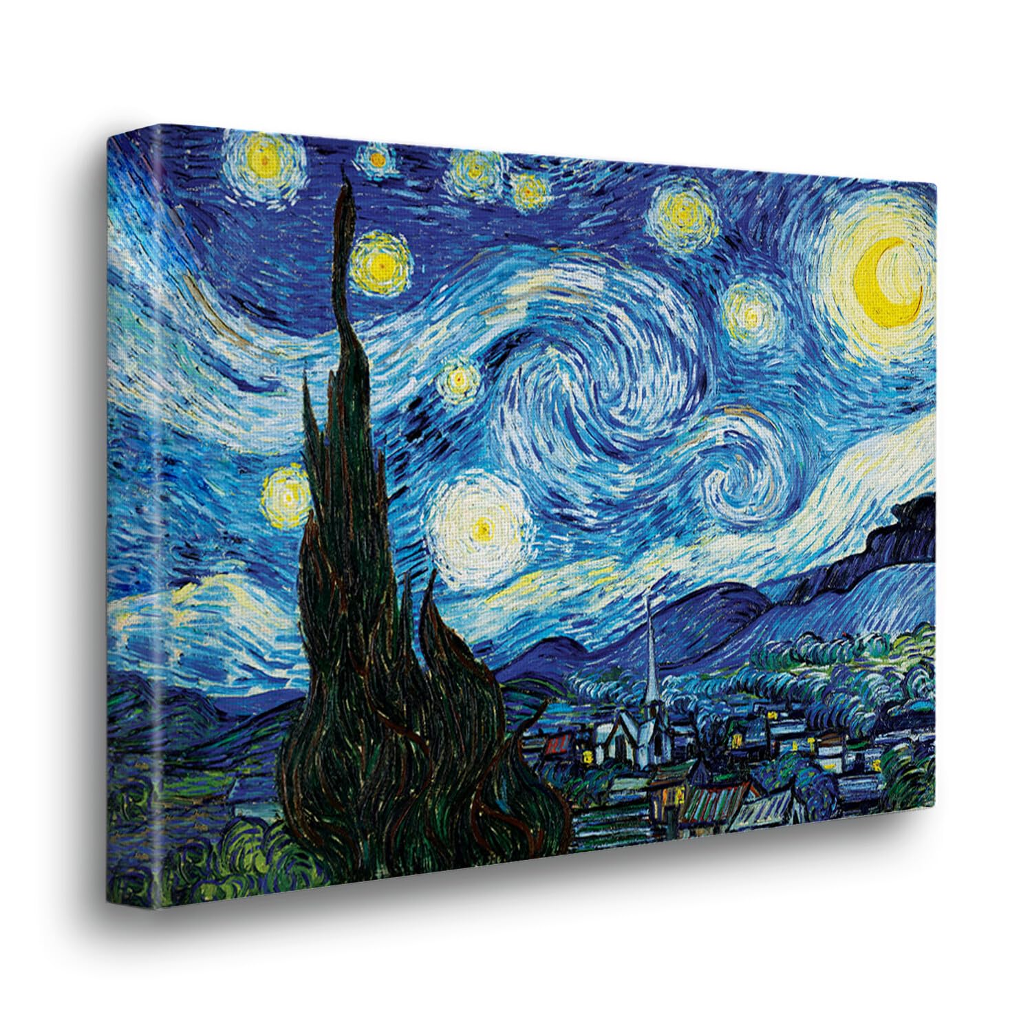 Giallobus - Quadro - Vincent Van Gogh - Notte stellata - Tela Canvas Telaio Premium Alto Spessore - 140x100 - Pronto da appendere - Quadri moderni per la casa