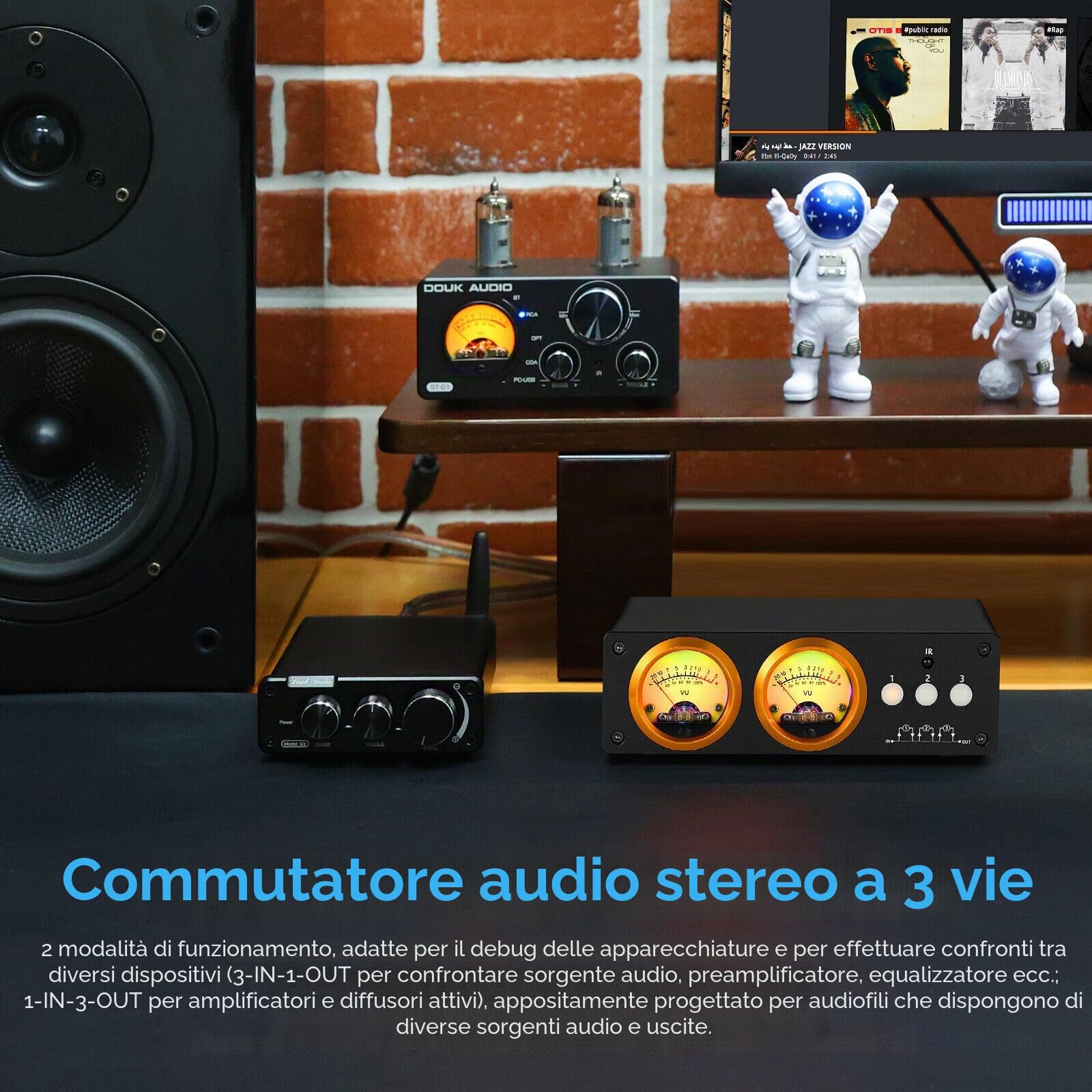 Douk Audio L3 3 Canale Loop Switcher Audio Selektor Box Dual VU Meter Splitter with IR Remote