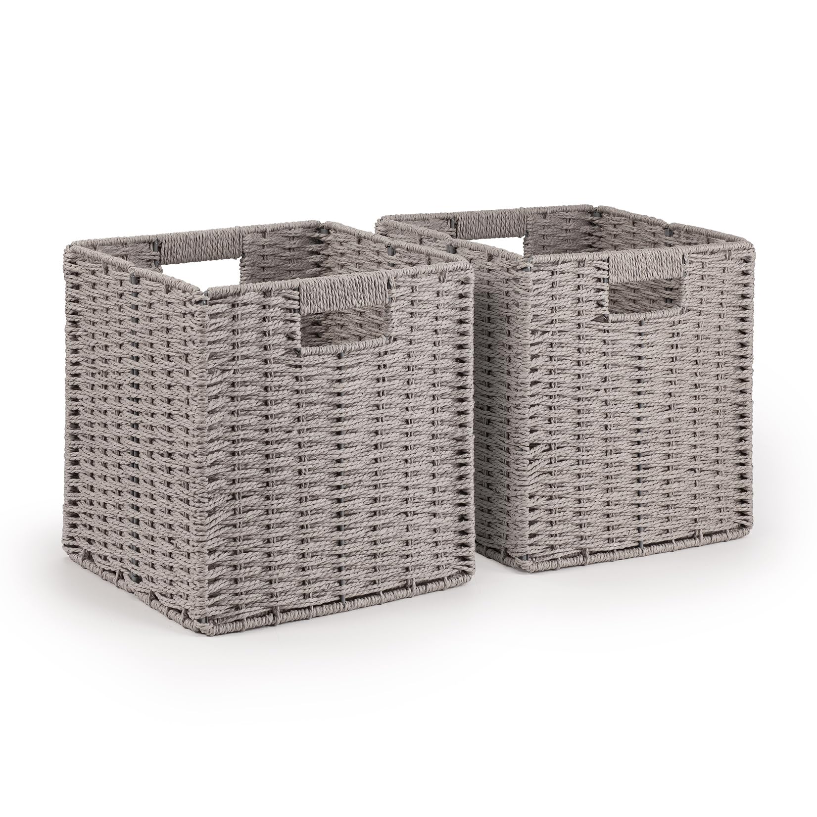 Woodluv Set of 2 Storage Cube Baskets, Wardrobe Organiser Toy Storage Baskets for Shelves, Grey, 25 x 23 x 25 cm