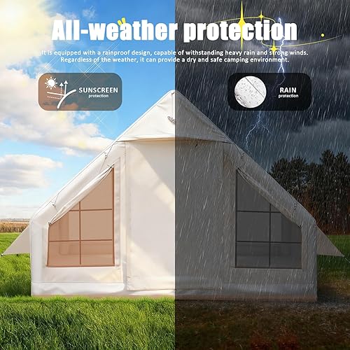 Miniatura 3 de POPETPOP Tienda de aire inflable portátil Tienda inflable Clima frío Invierno Camping al aire libre Oxford Tela Cabina Camping Casa Beige