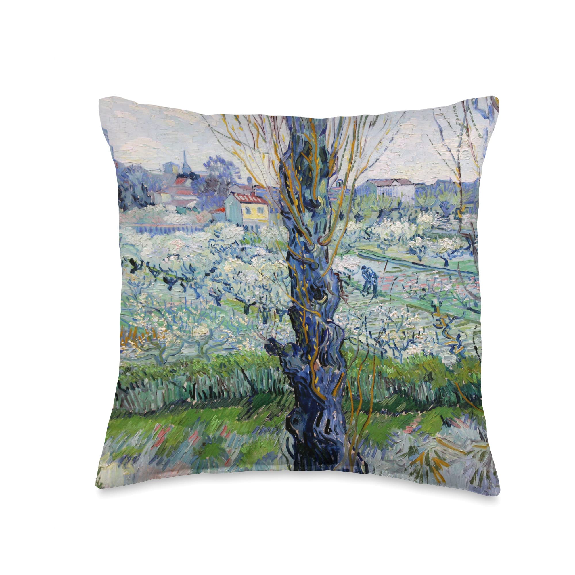 Smooth HQ Famous Fine Art View of Arles, Flowering Orchards Van Gogh Throw Pillow, 16x16, Multicolor