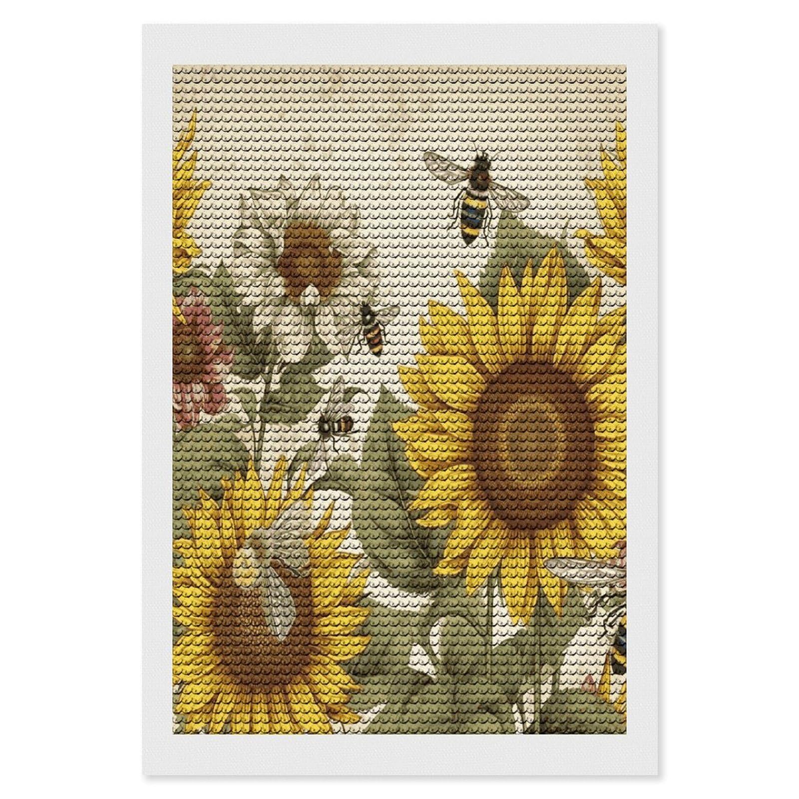 JTREHY Bees Sunflowers Daisy Rose Flowers Diamond Art Kits Personalized DIY Round Diamond Painting Kits for Beginner Full Drill Diamonds Dots Paintings for Adults Gem Art Crafts Home Decor