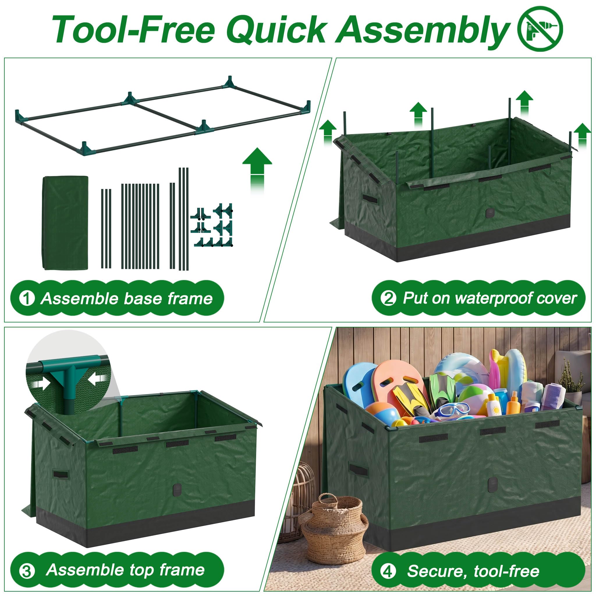 UISEBRT 530L Aufbewahrungsbox Draußen,123x62x74.5 cm Gartenbox Wetterfest Outdoor mit Stahlrahmen,UV-beständig & Wasserdicht, Schrägdach-Design Storage Box für Garten, Balkon & Terrasse
