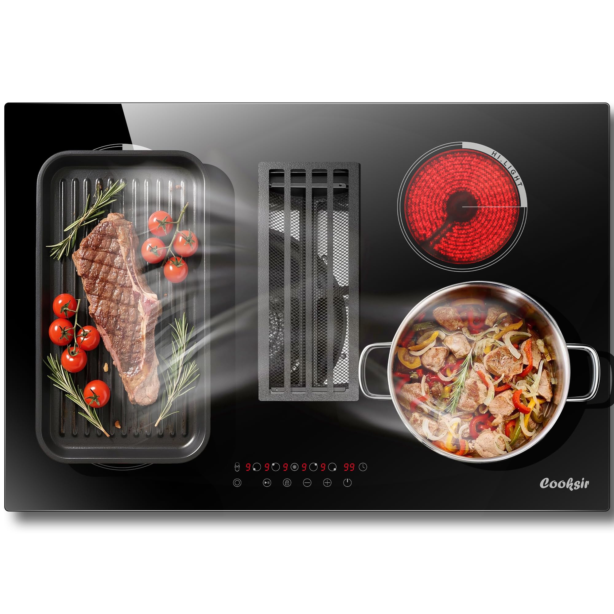 Cooksir 30 Inch Electric Cooktop with Ductless Downdraft