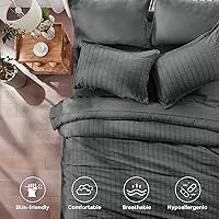 Vista 4 de Zzlpp - Juego de edredón tamaño queen, gris oscuro, de sirsaca, 7 piezas, para todas las estaciones, incluye 1 edredón, 2 fundas de almohada, 2