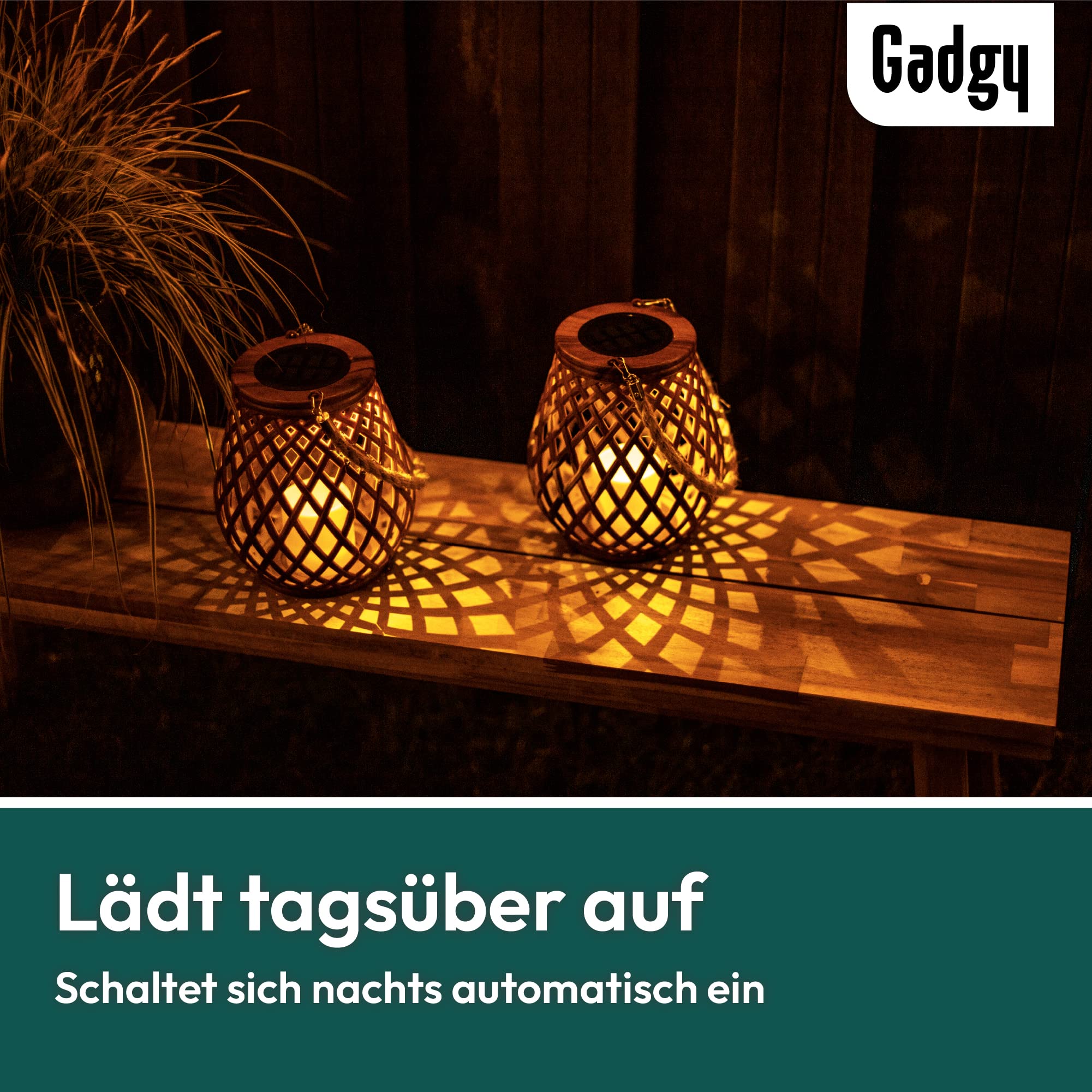 Gadgy Solarlampen für Außen 2er Set Rattan-Optik Wasserdichte Gartenlaternen LED Solarleuchten
