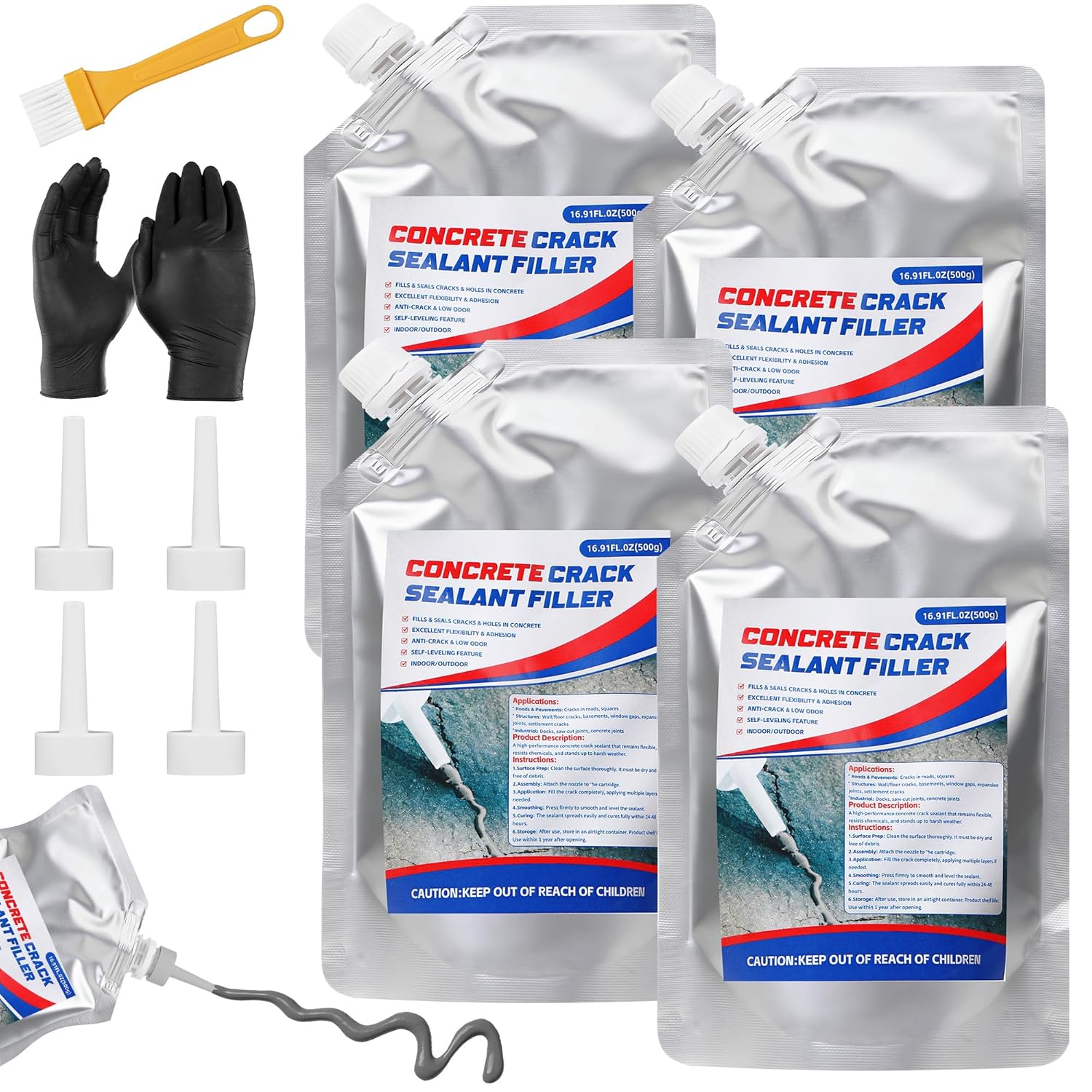 Concrete Crack Filler, 67.6 fl oz High Elasticity Cement Crack Filler, Self-Leveling Flexible Repair Sealant for Driveway, Sidewalk, Foundation, Indoor/Outdoor Use