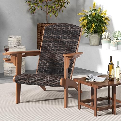 Miniatura 4 de Tangkula Silla Adirondack de mimbre para patio, silla de descanso de polietileno de alta densidad con asiento y respaldo acolchados de ratán,