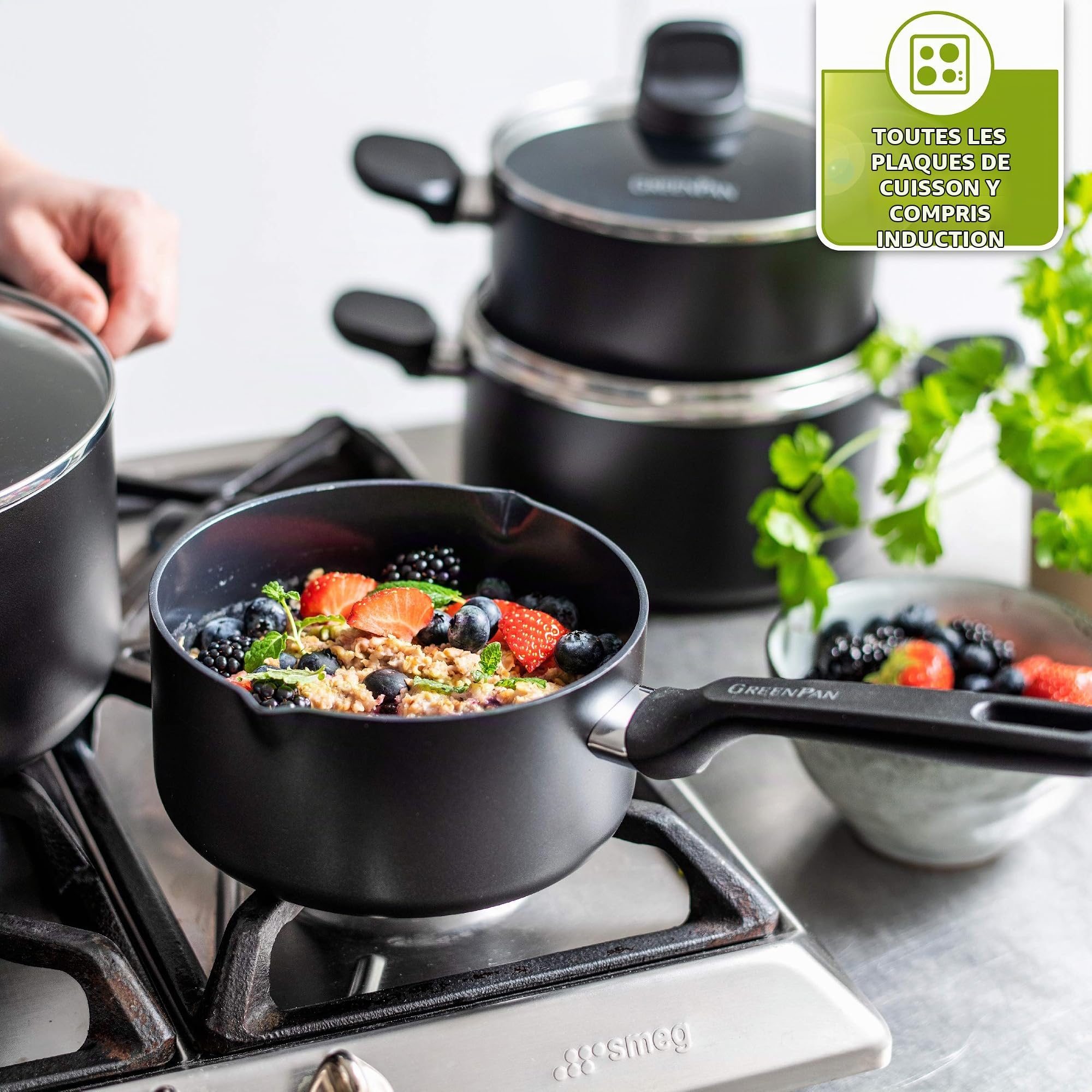 GreenPan Memphis Lot de 20 casseroles et poêles en céramique antiadhésives, sans PFAS, à induction, passe au lave-vaisselle, au four, noir