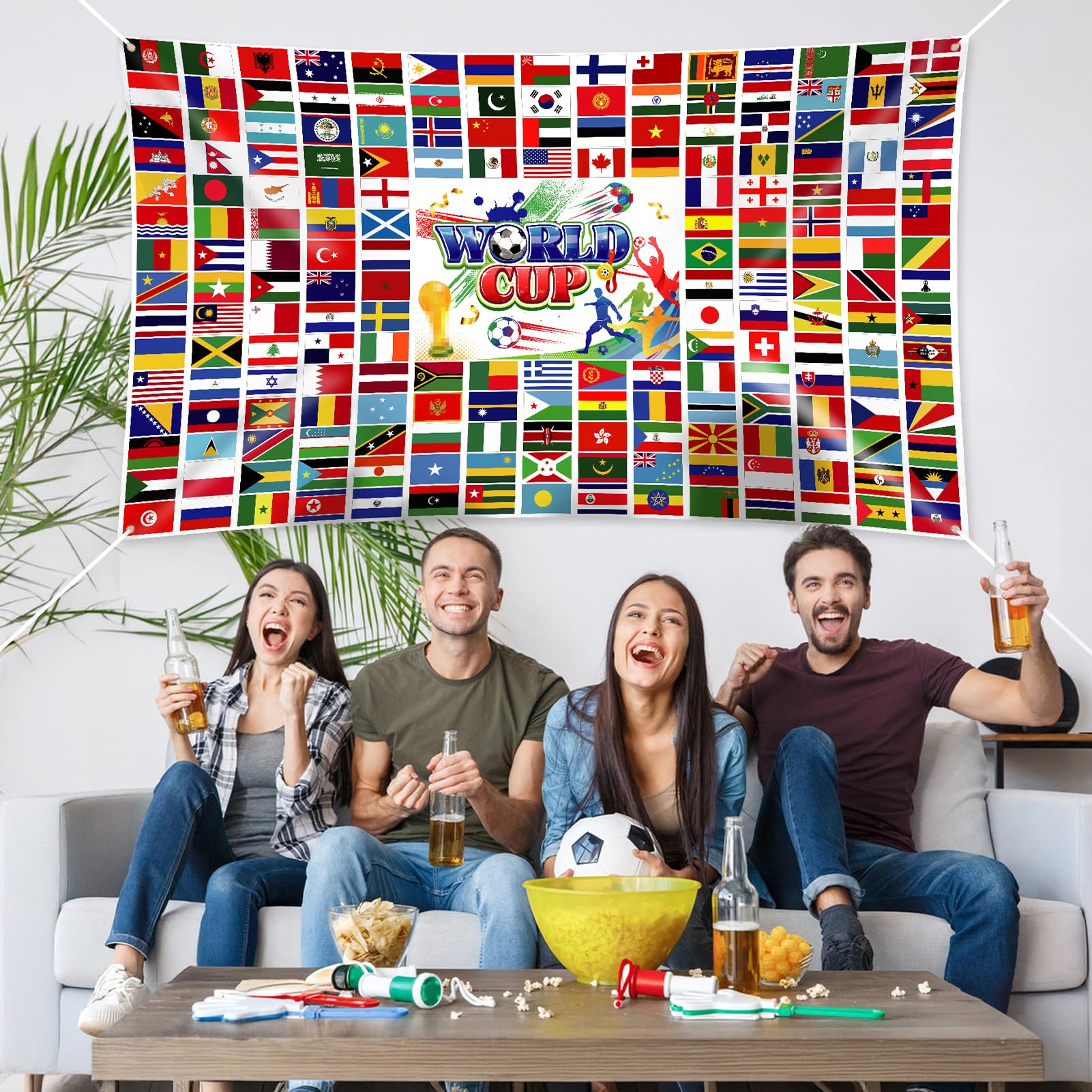 DPKOW Decoración 2026 Mundial Pancarta Banderas Países 2026 Copa del Mundo de Fútbol Decoracion Banderas Nacionales Futbol Mundial Fondo Bandera Equipos Selecciones Pancarta, 185 x 110 cm - 3