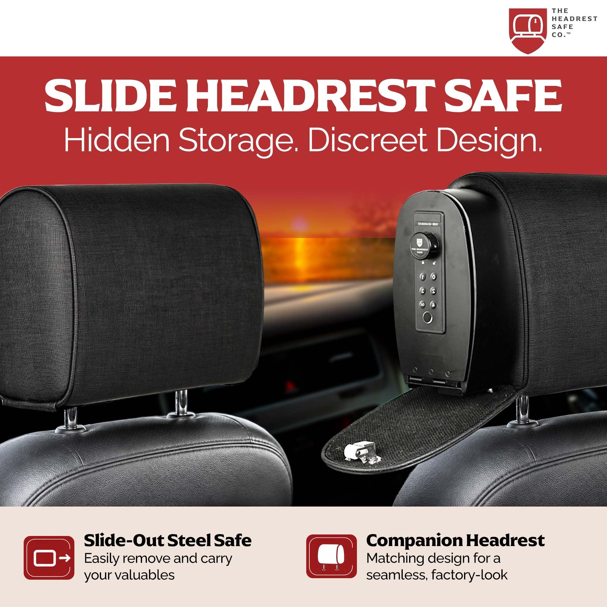 The HEADREST SAFE Removable Slide Bundle Headrest Safe - Passenger Seat