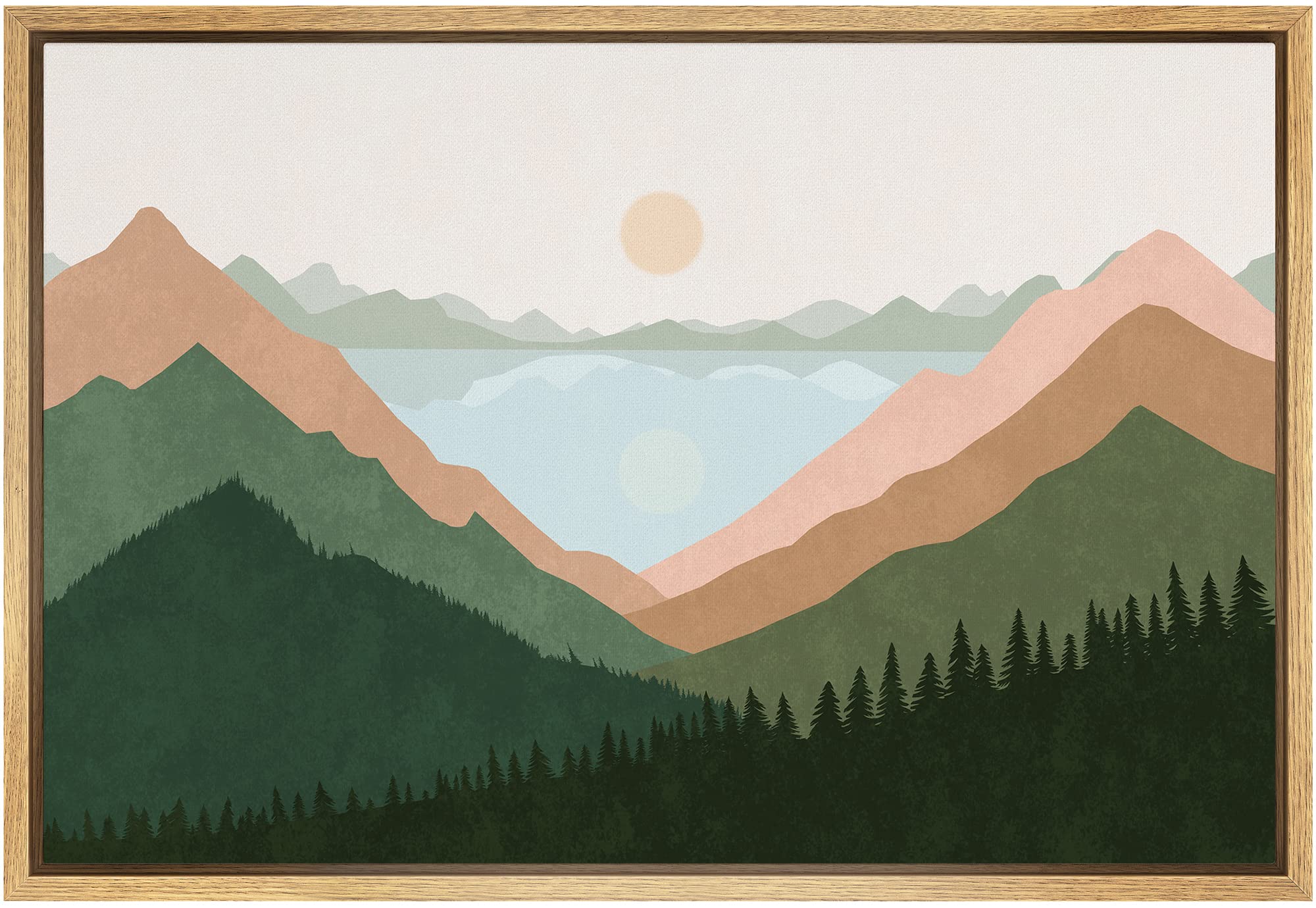 SIGNFORD Framed Canvas Print Wall Art Pastel Watercolor Mountain Ranges