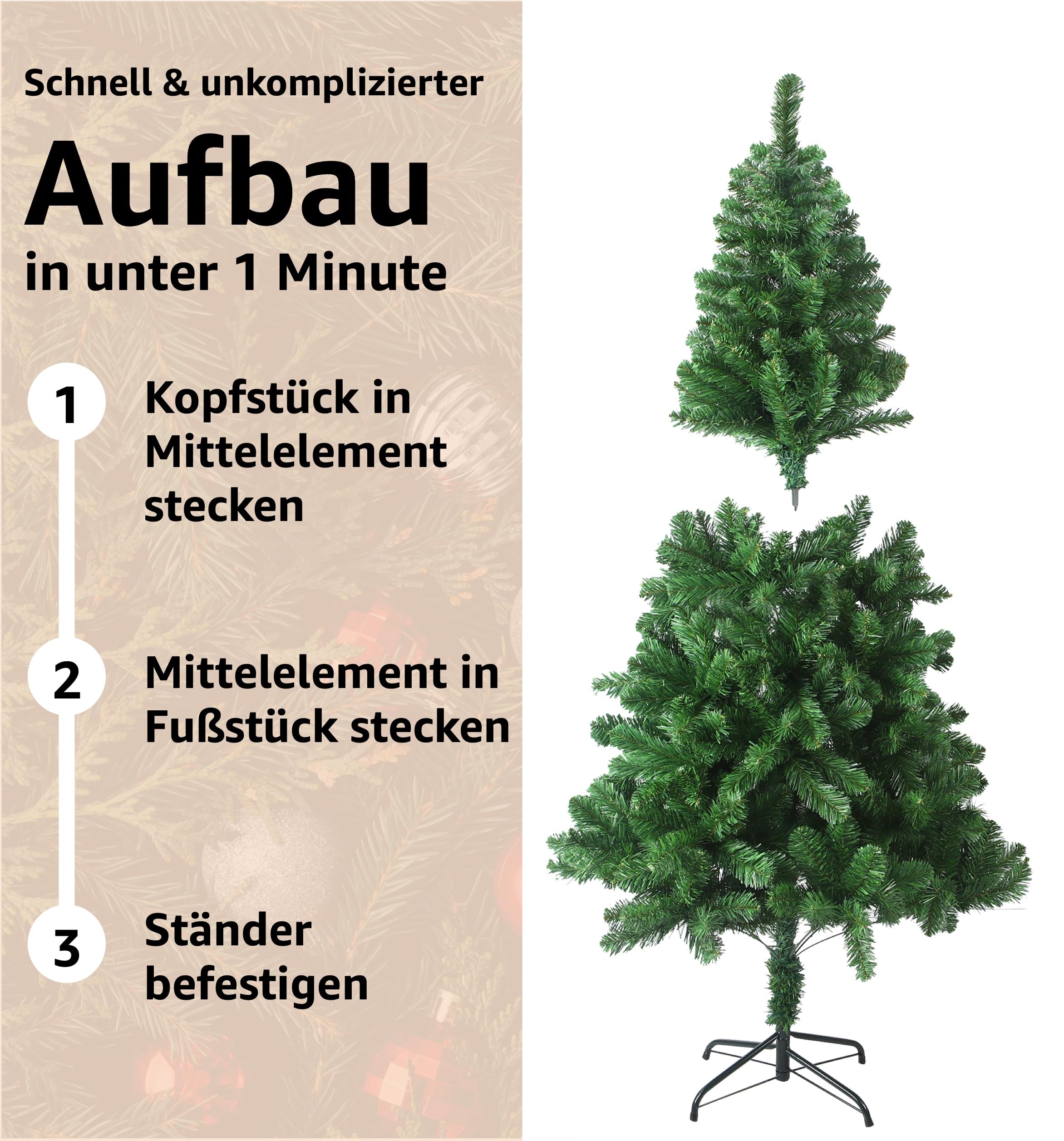Albero di Natale artificiale verde 180 cm - Nordmanntanne sorprendentemente realistico & fedele alla natura - con supporto ((180cm-PREMIUM))