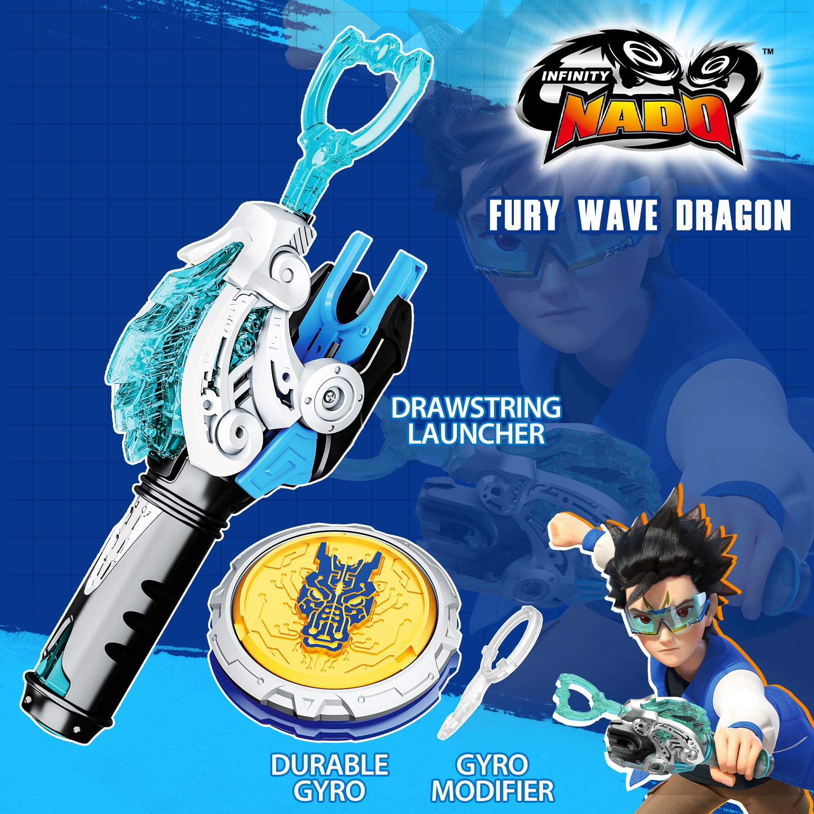 INFINITY NADO Battle Set – Fury Wave Dragon & Blazing War Bear – Toupie Avec Lanceur Magnétique – Dès 5 Ans