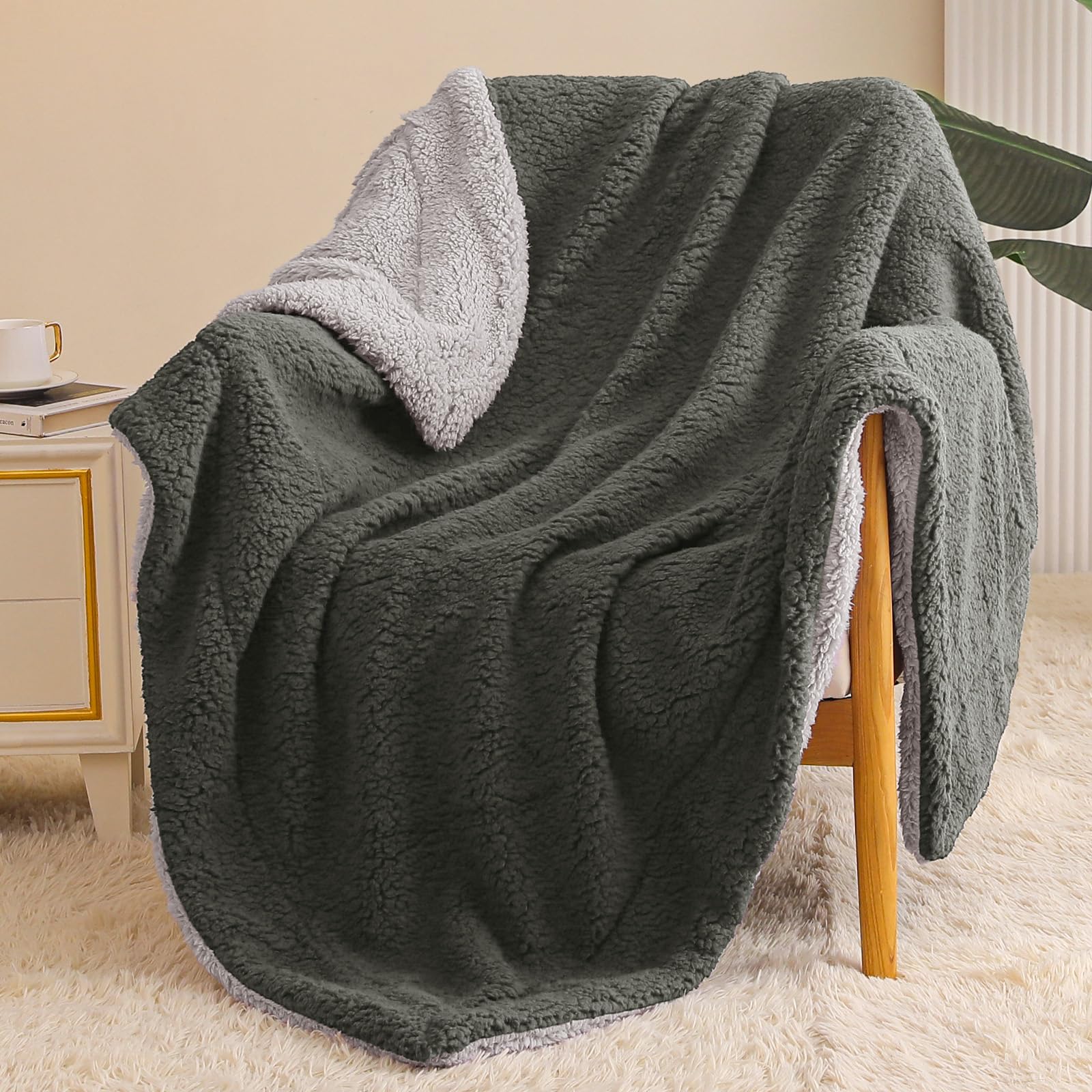 Exclusivo Mezcla Manta Polar Mullido, Gruesa y Reversible, para Cama y Sofá, Cálida y Suave, Todas Las Estaciones, 130x150 cm, Gris Oscuro/Gris Claro OEKO-TEX STANDARD 100