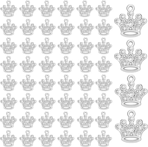 Hicarer 48 dijes de corona para manualidades, colgantes de cristal, dijes de joyería vintage para manualidades, accesorios de fabricación de joyas,