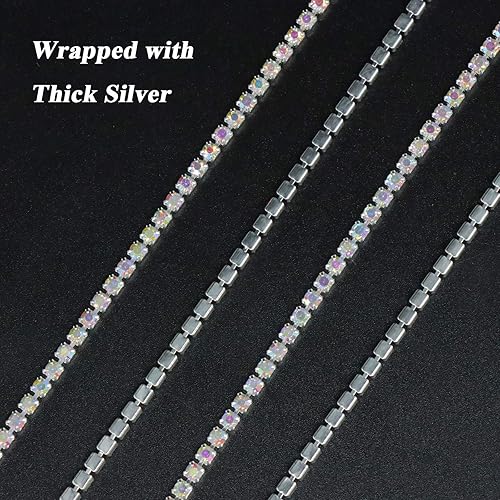 Miniatura 26 de Jerler 10 yardas de diamantes de imitación de cristal SS8.5/0.098 in, cadena de cierre AB para manualidades de costura, ideal para bodas, fiestas